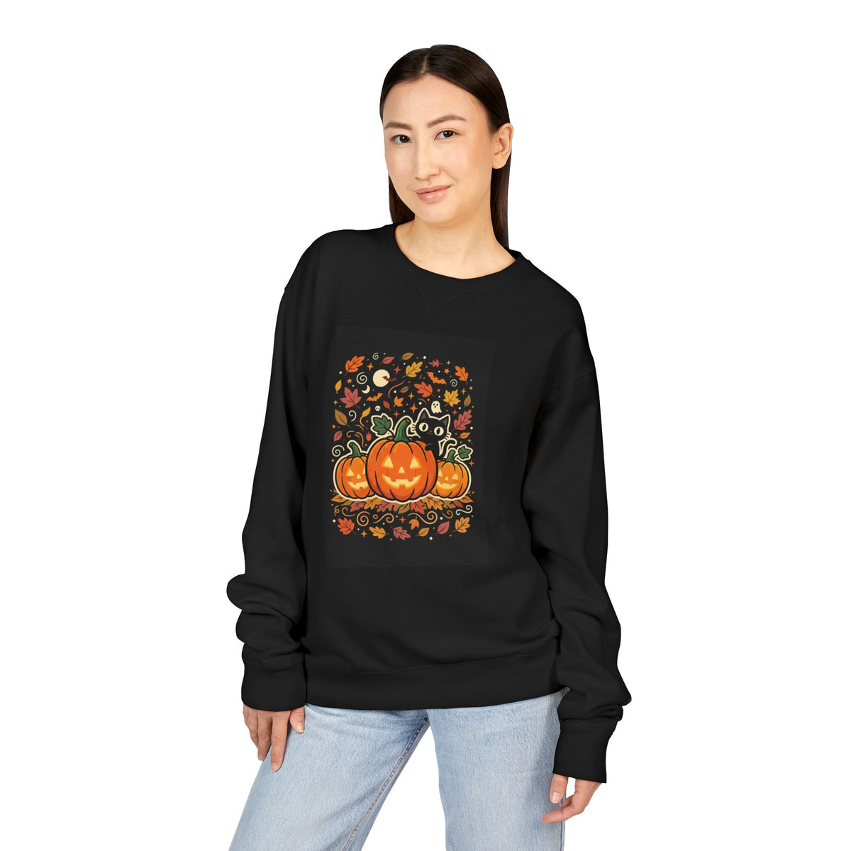Halloween Pumpkin Crewneck Sweatshirt — Jack-O'-Lantern Fall Graphic