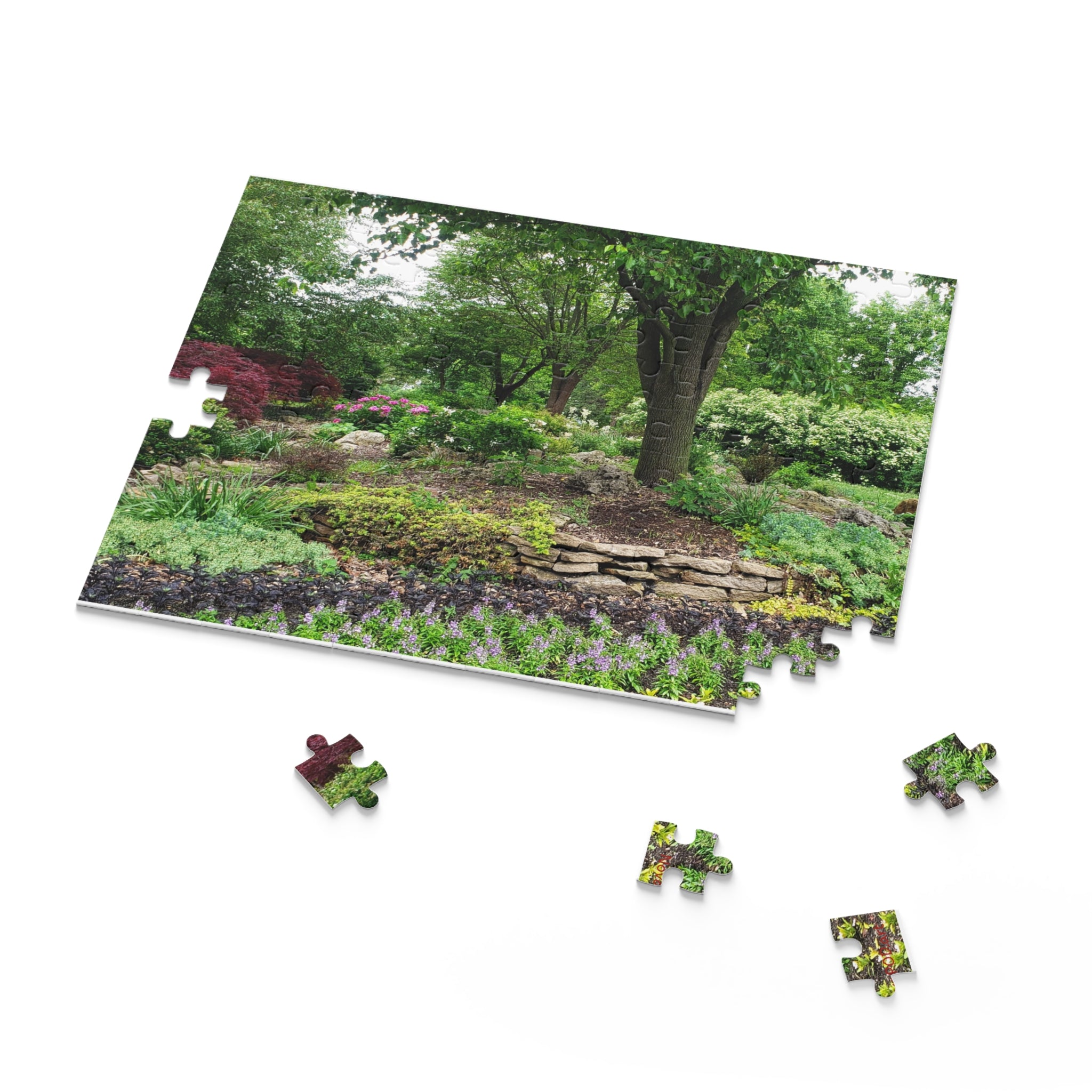 Garden Serenity Puzzle — 120/252/500-Piece Jigsaw of Lush Tree & Stone Garden