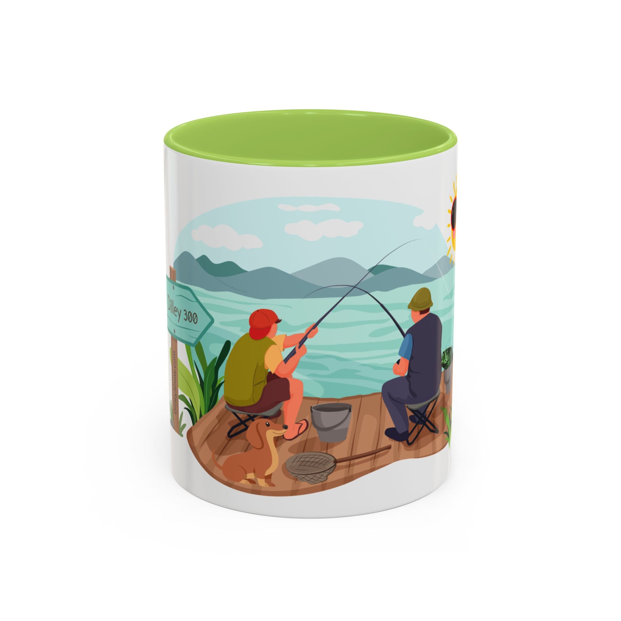 Dilley 300 Fishing Friends Coffee Mug — Cute Sunny Lake Scene Accent Mug (11/15 oz)