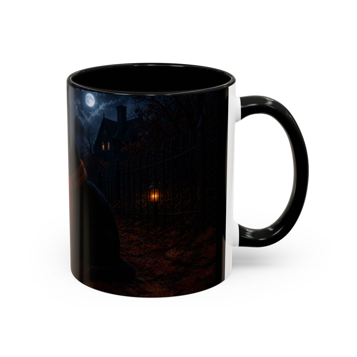 Halloween Black Cat Coffee Mug — Pumpkin Spice Jack-O’-Lantern Latte Accent Mug (11/15 oz)
