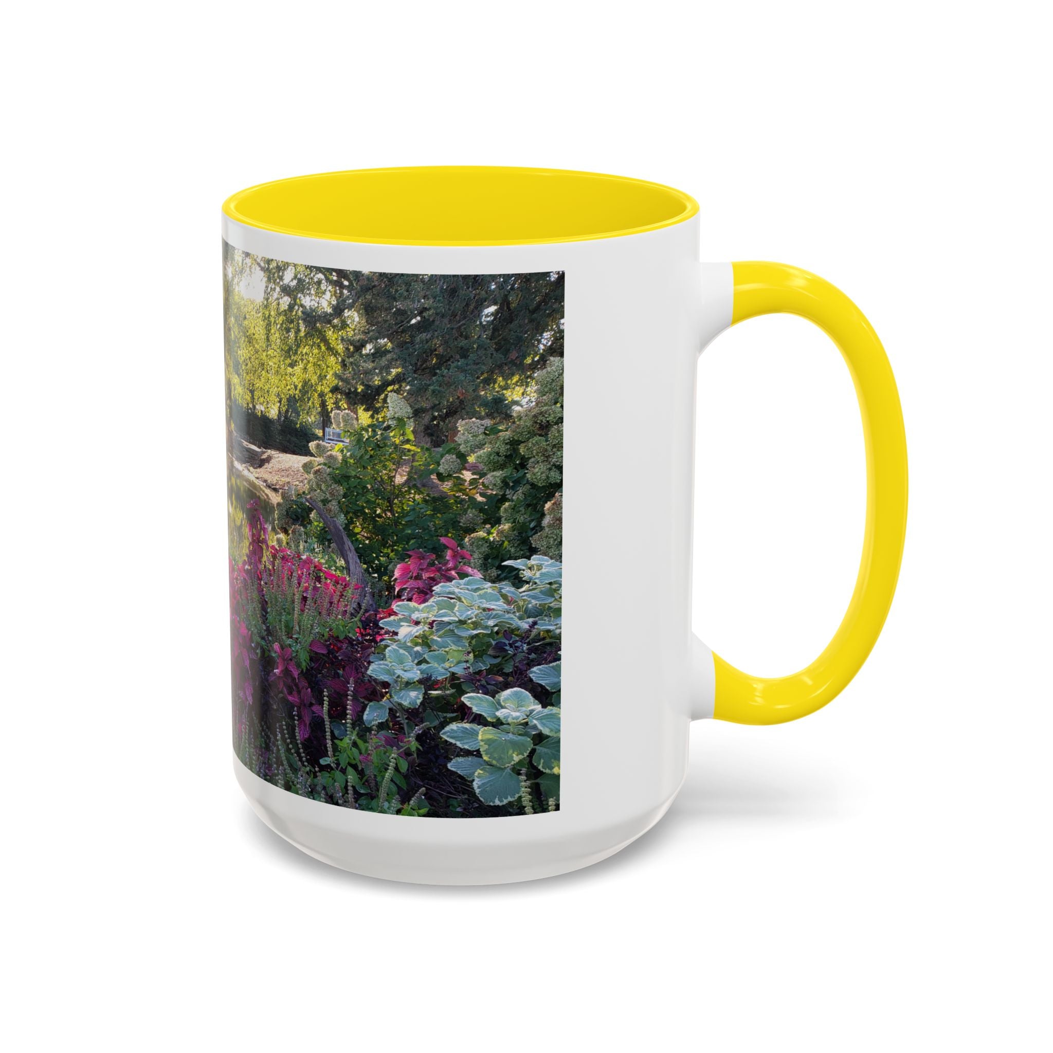 Garden Pond Accent Coffee Mug – Scenic Floral Landscape 11/15oz