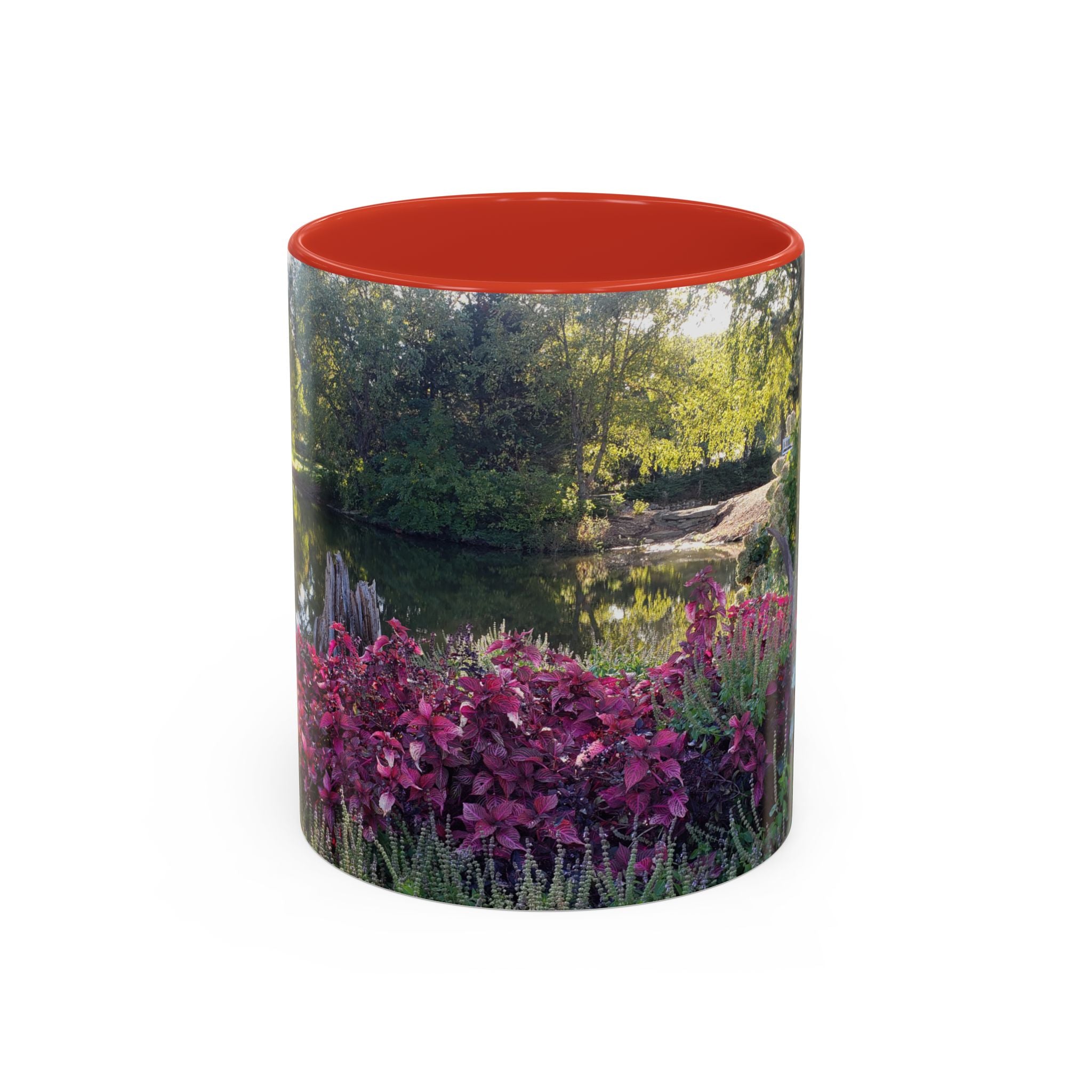Garden Pond Accent Coffee Mug – Scenic Floral Landscape 11/15oz