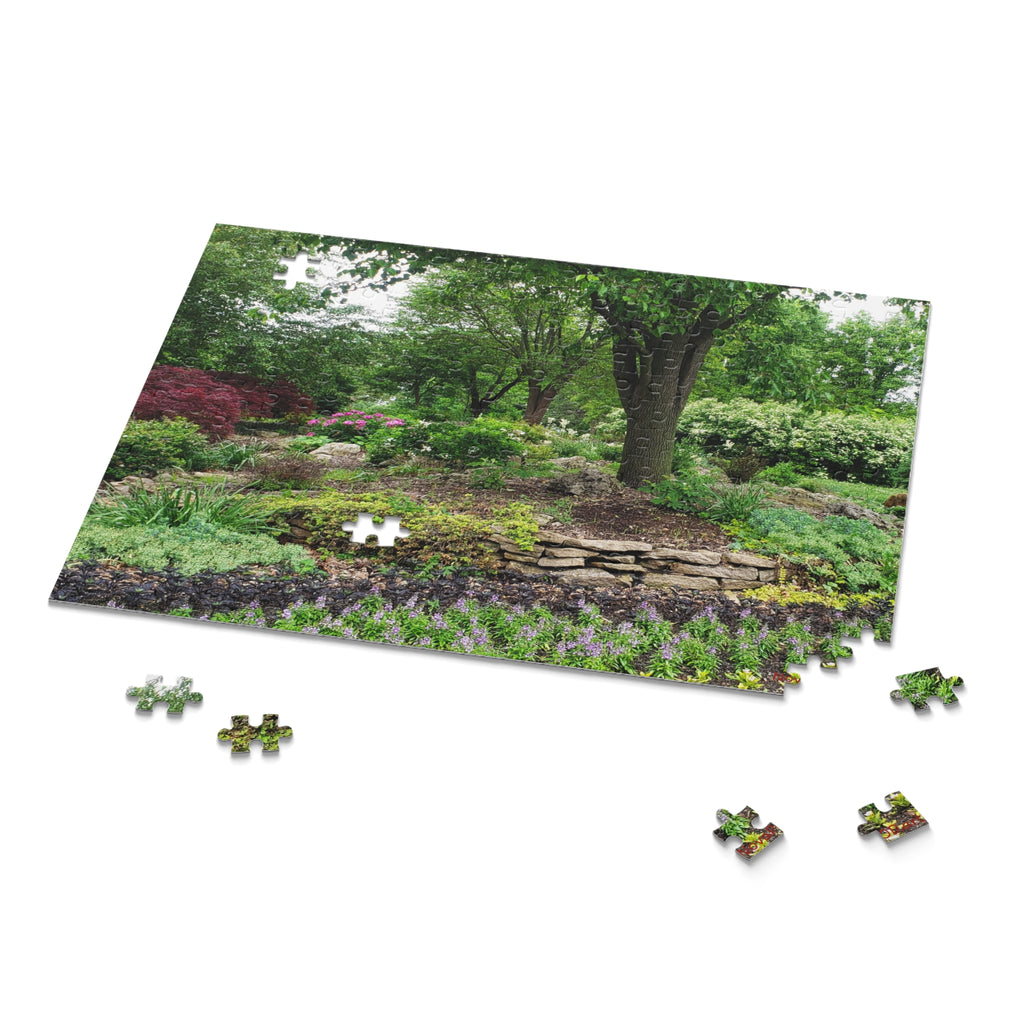 Garden Serenity Puzzle — 120/252/500-Piece Jigsaw of Lush Tree & Stone Garden