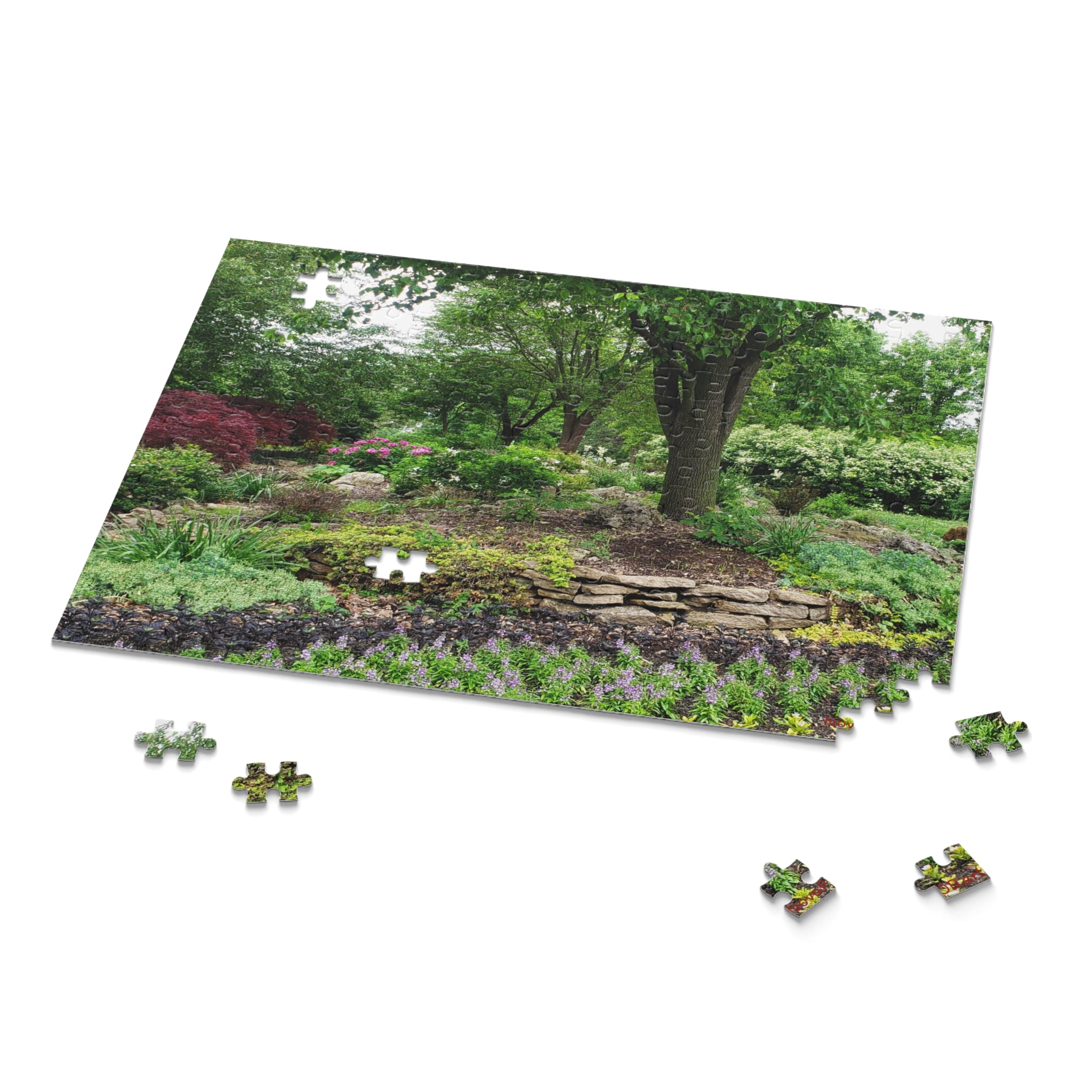 Garden Serenity Puzzle — 120/252/500-Piece Jigsaw of Lush Tree & Stone Garden