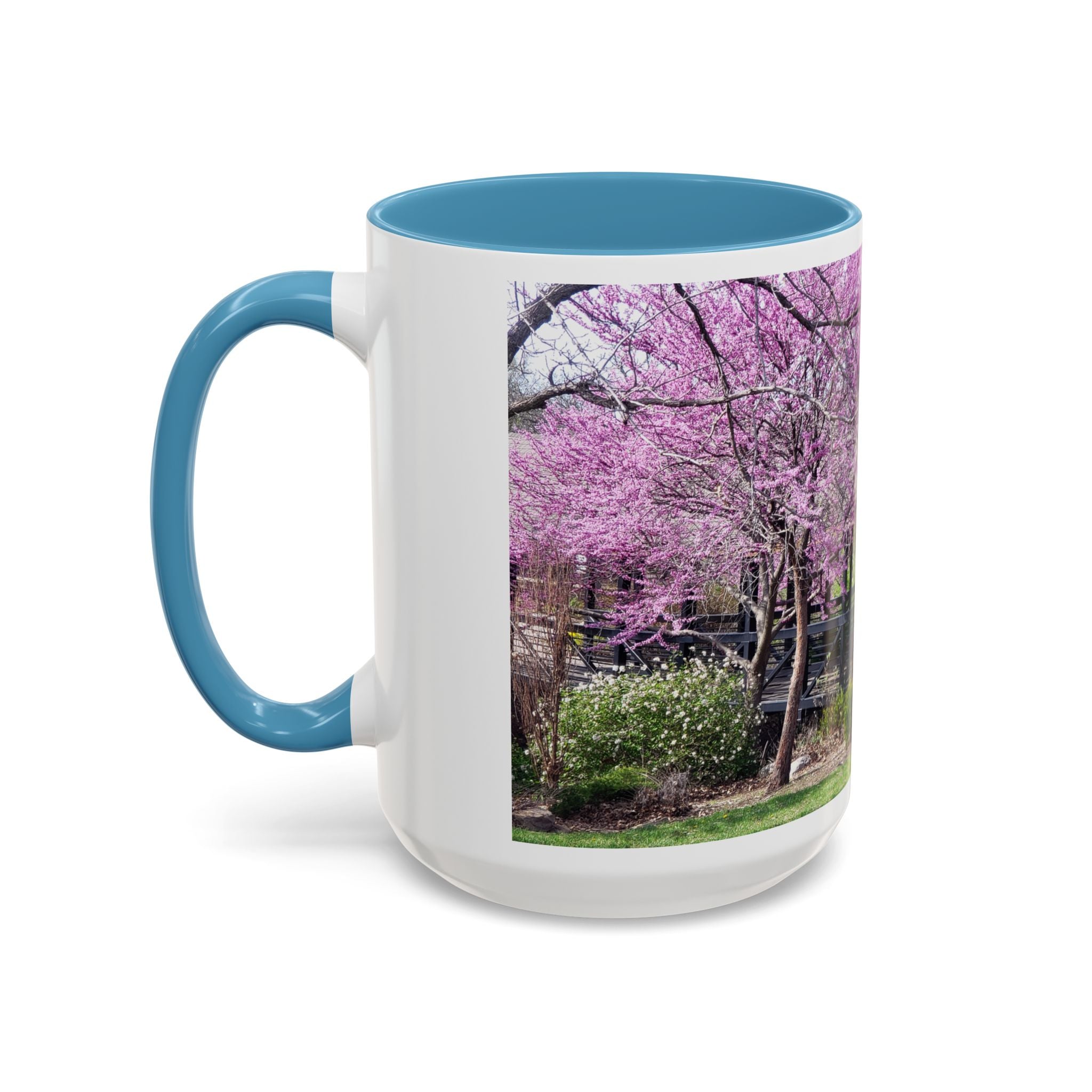 Spring Blossom Accent Coffee Mug – Pink Redbud Trees Photo Design (11/15 oz)