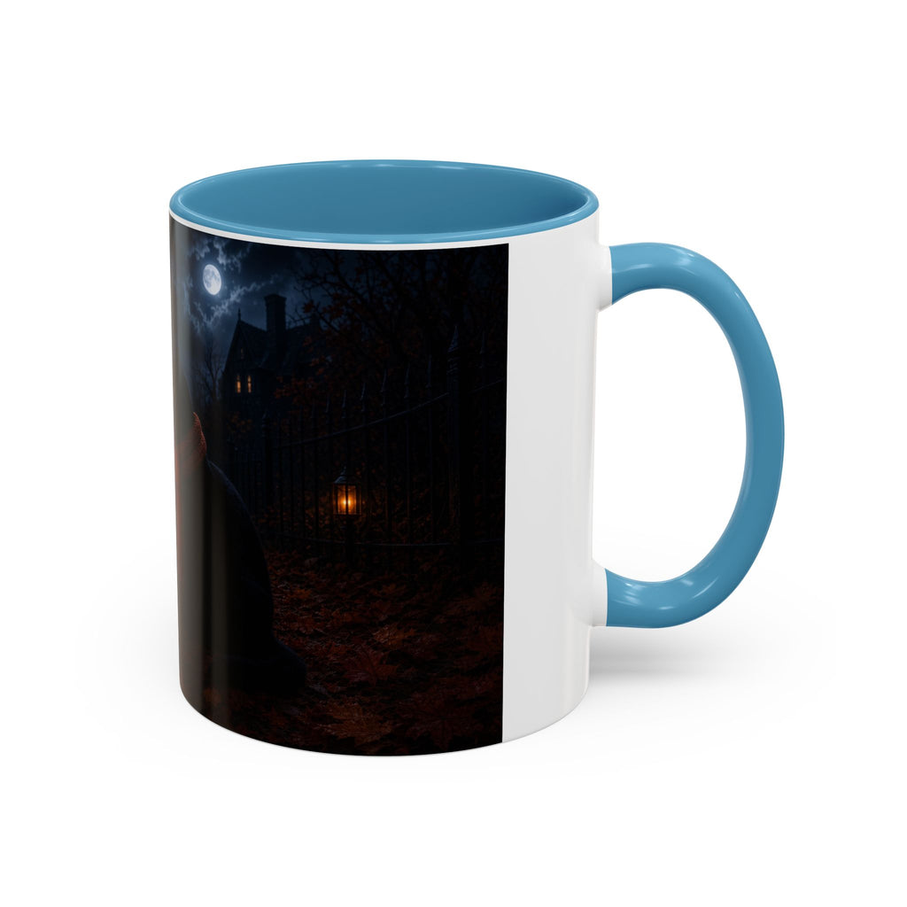 Halloween Black Cat Coffee Mug with Pumpkin Spice Jack-o’-Lanterns – Spooky Autumn Night Accent Mug