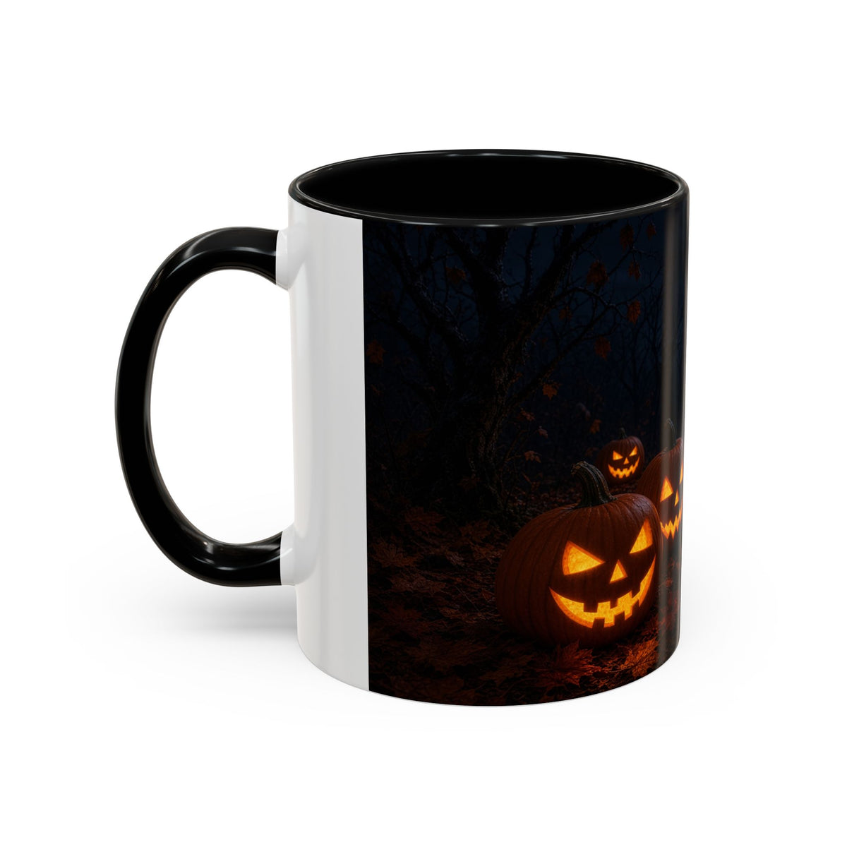 Halloween Black Cat Accent Coffee Mug — Spooky Jack-o'-Lantern Night (Customizable)
