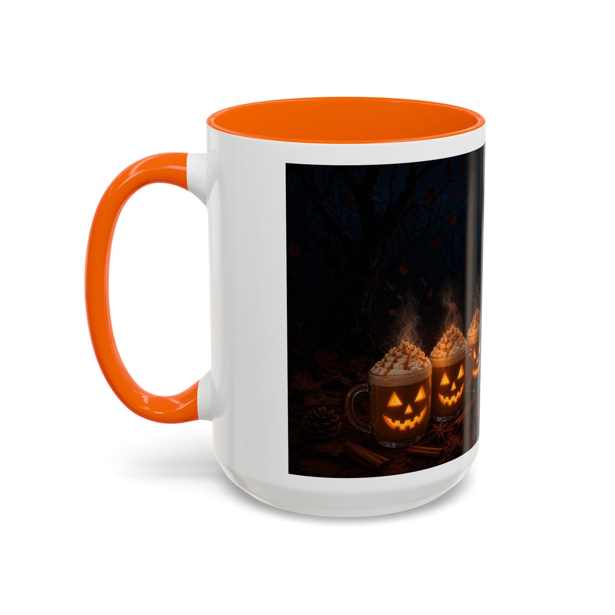 Halloween Black Cat Coffee Mug with Pumpkin Spice Jack-o’-Lanterns – Spooky Autumn Night Accent Mug
