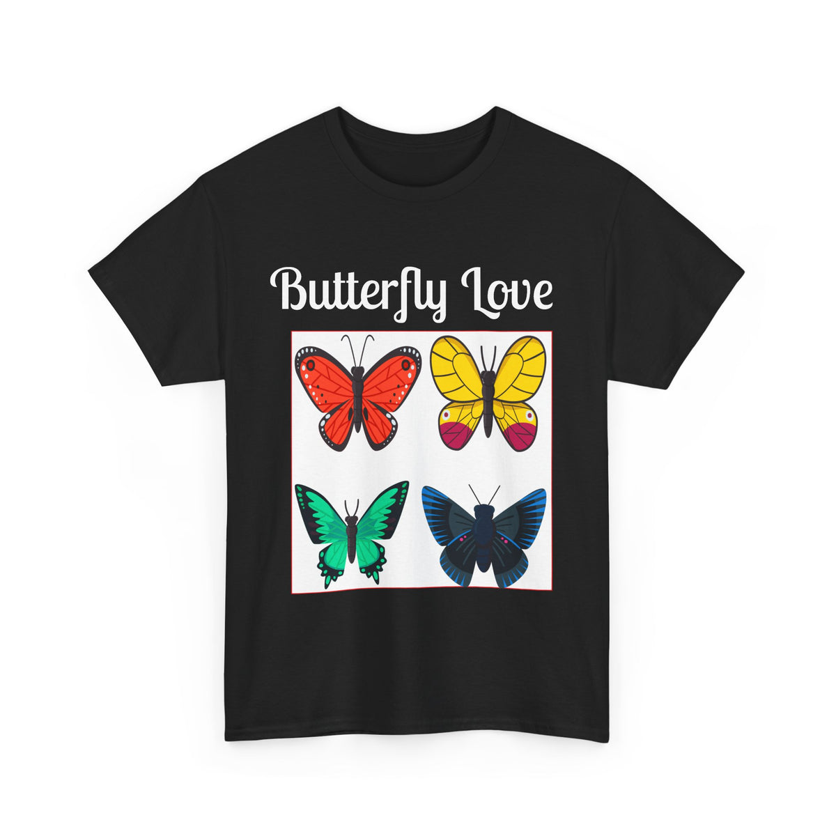Customizable Butterfly Love T-Shirt — Colorful Four-Butterfly Graphic Tee