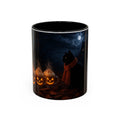Halloween Black Cat Coffee Mug with Pumpkin Spice Jack-o’-Lanterns – Spooky Autumn Night Accent Mug
