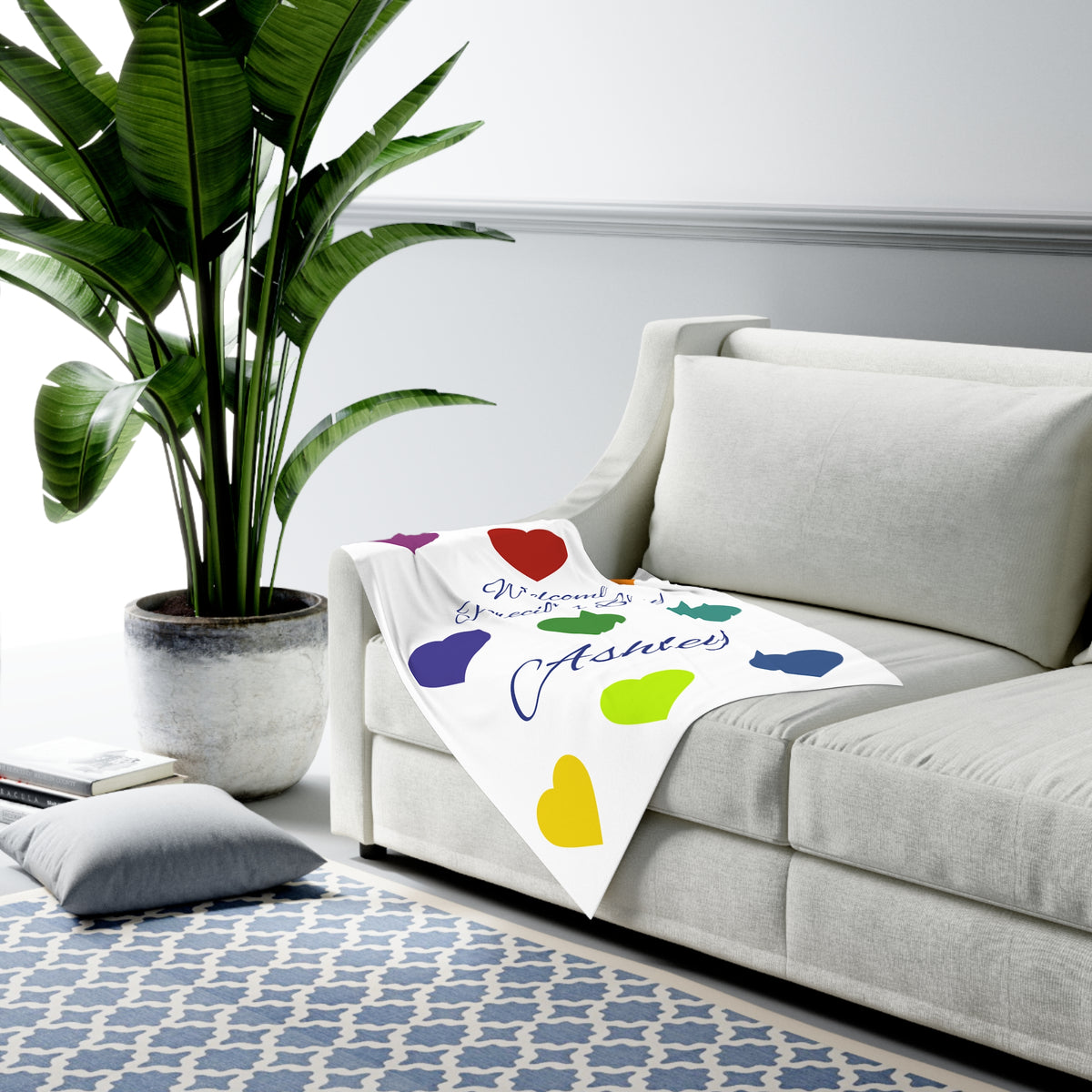 Personalized Baby Swaddle Blanket - "Welcome Precious Baby" Name Blanket with Colorful Hearts