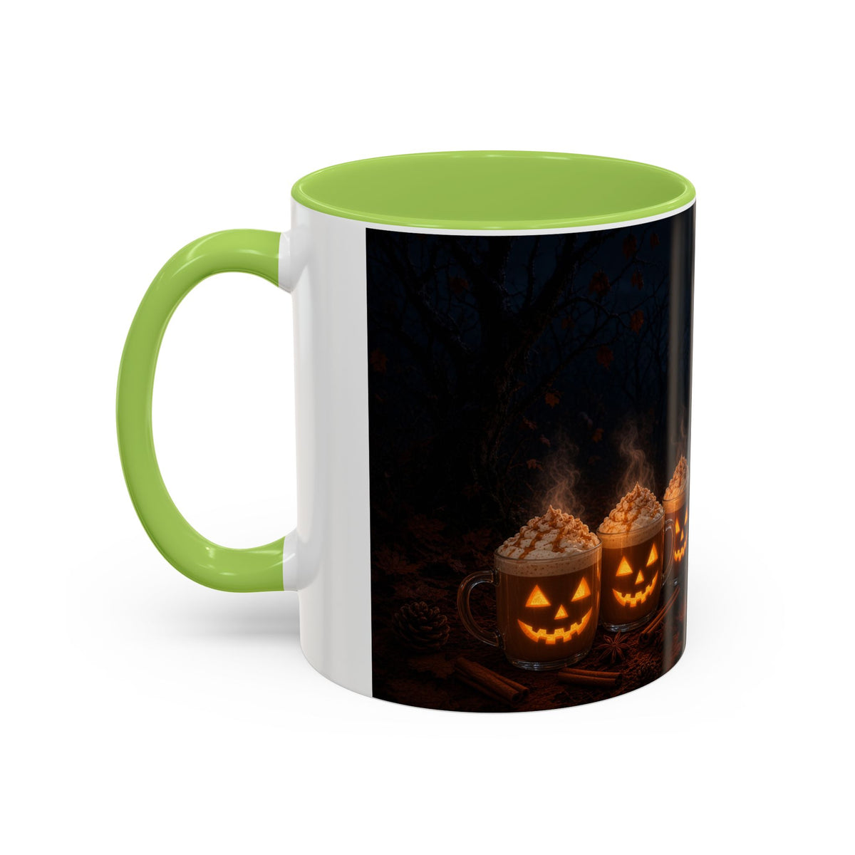 Halloween Black Cat Coffee Mug with Pumpkin Spice Jack-o’-Lanterns – Spooky Autumn Night Accent Mug