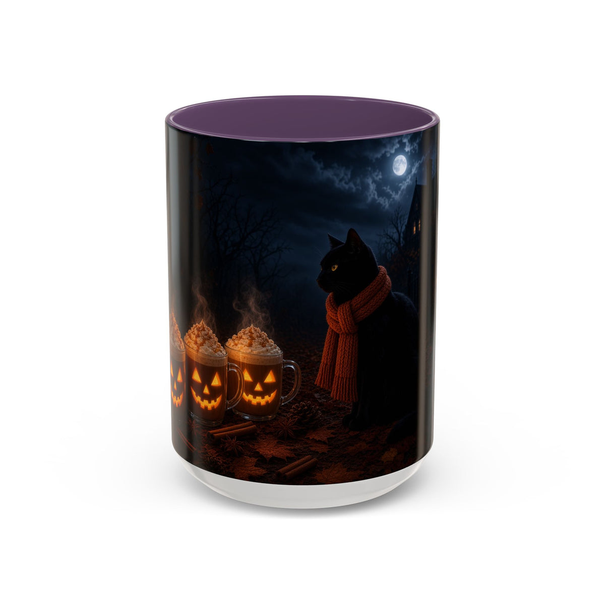 Halloween Black Cat Coffee Mug — Pumpkin Spice Jack-O’-Lantern Latte Accent Mug (11/15 oz)