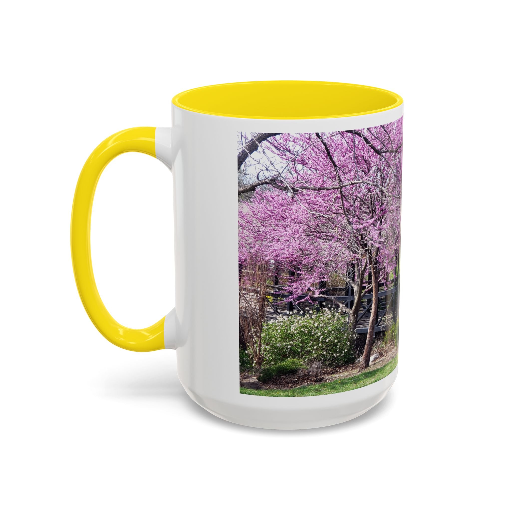 Spring Blossom Accent Coffee Mug – Pink Redbud Trees Photo Design (11/15 oz)