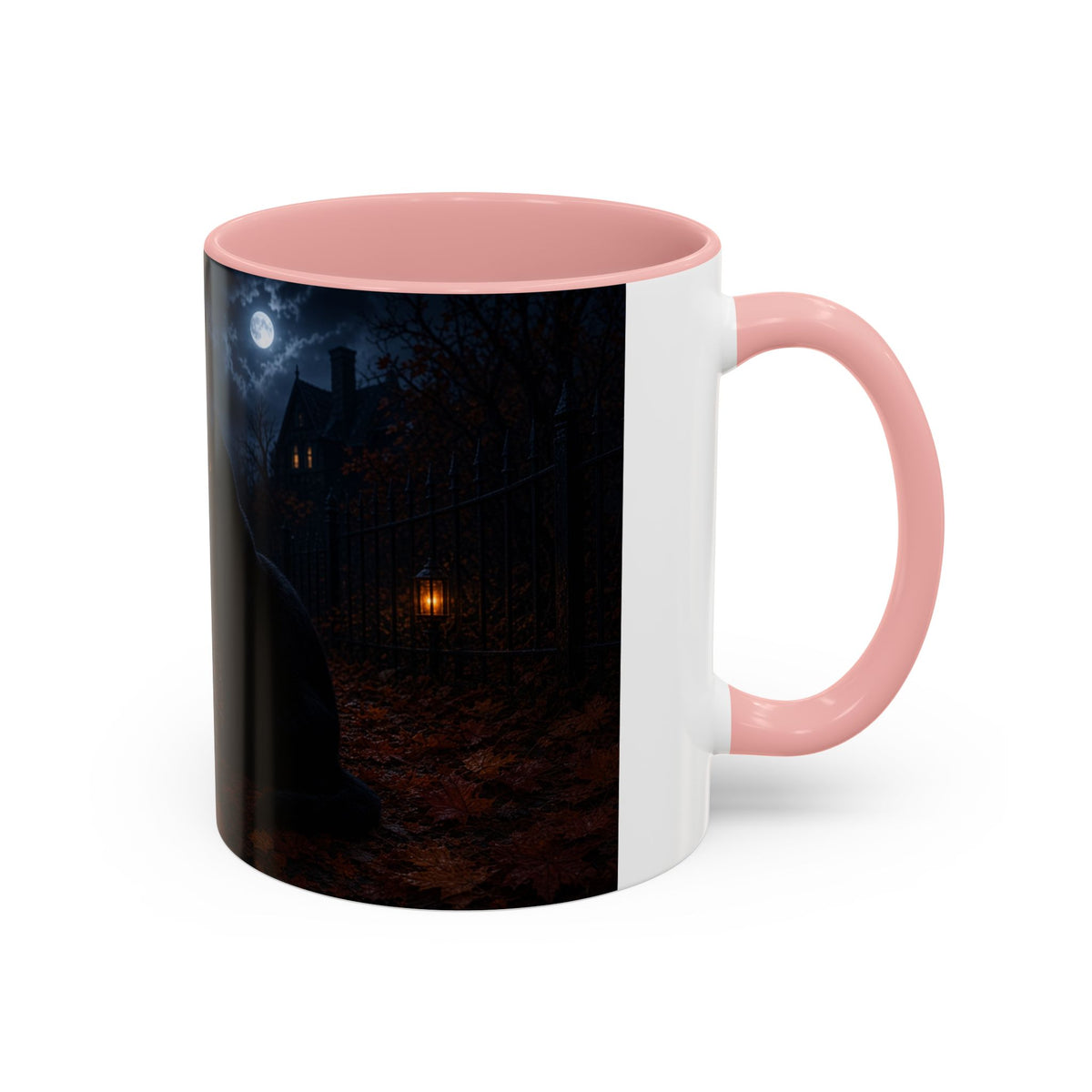 Halloween Black Cat Accent Coffee Mug — Spooky Jack-o'-Lantern Night (Customizable)
