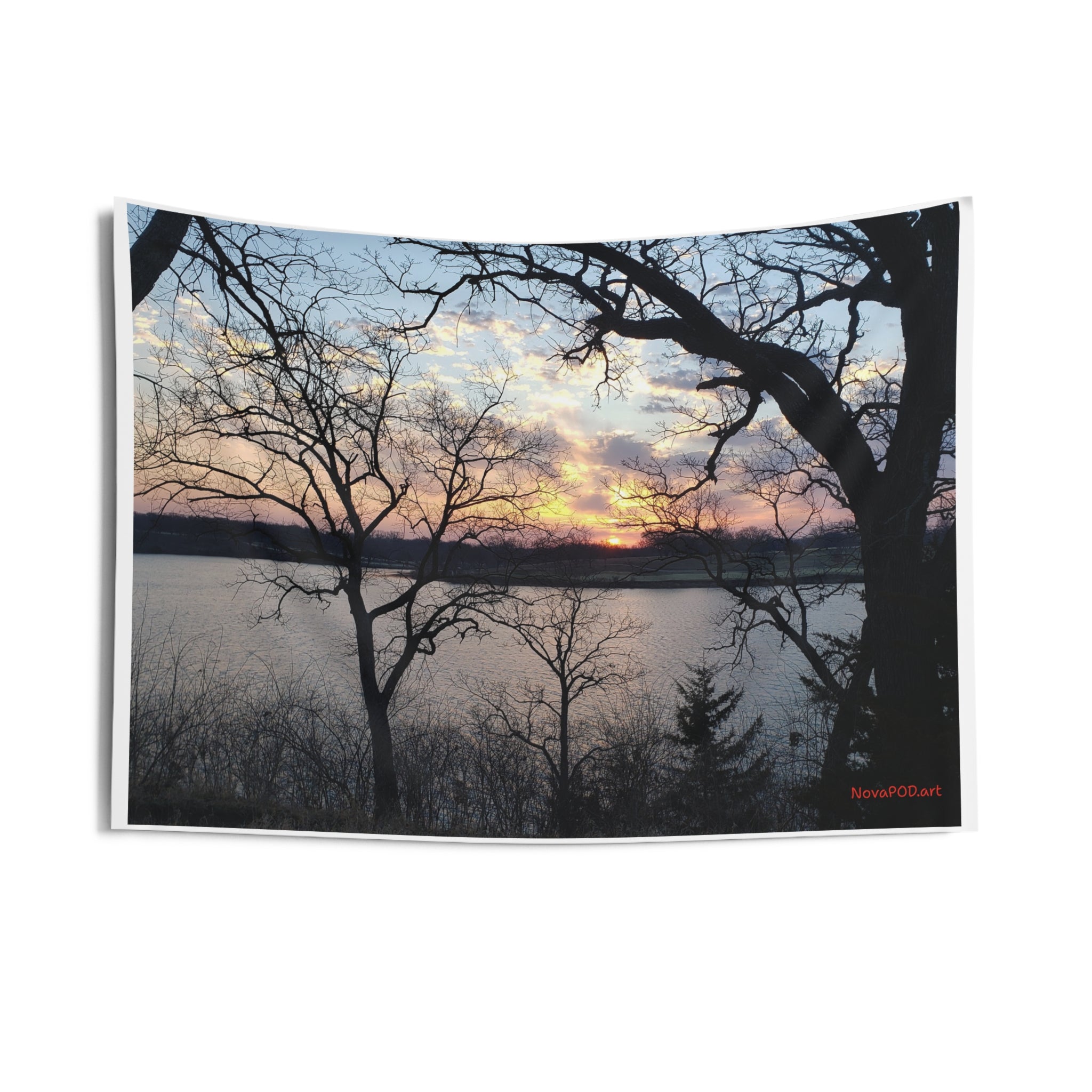 Sunset Lake Wall Tapestry — Tranquil Lakeside Scenery Tapestry