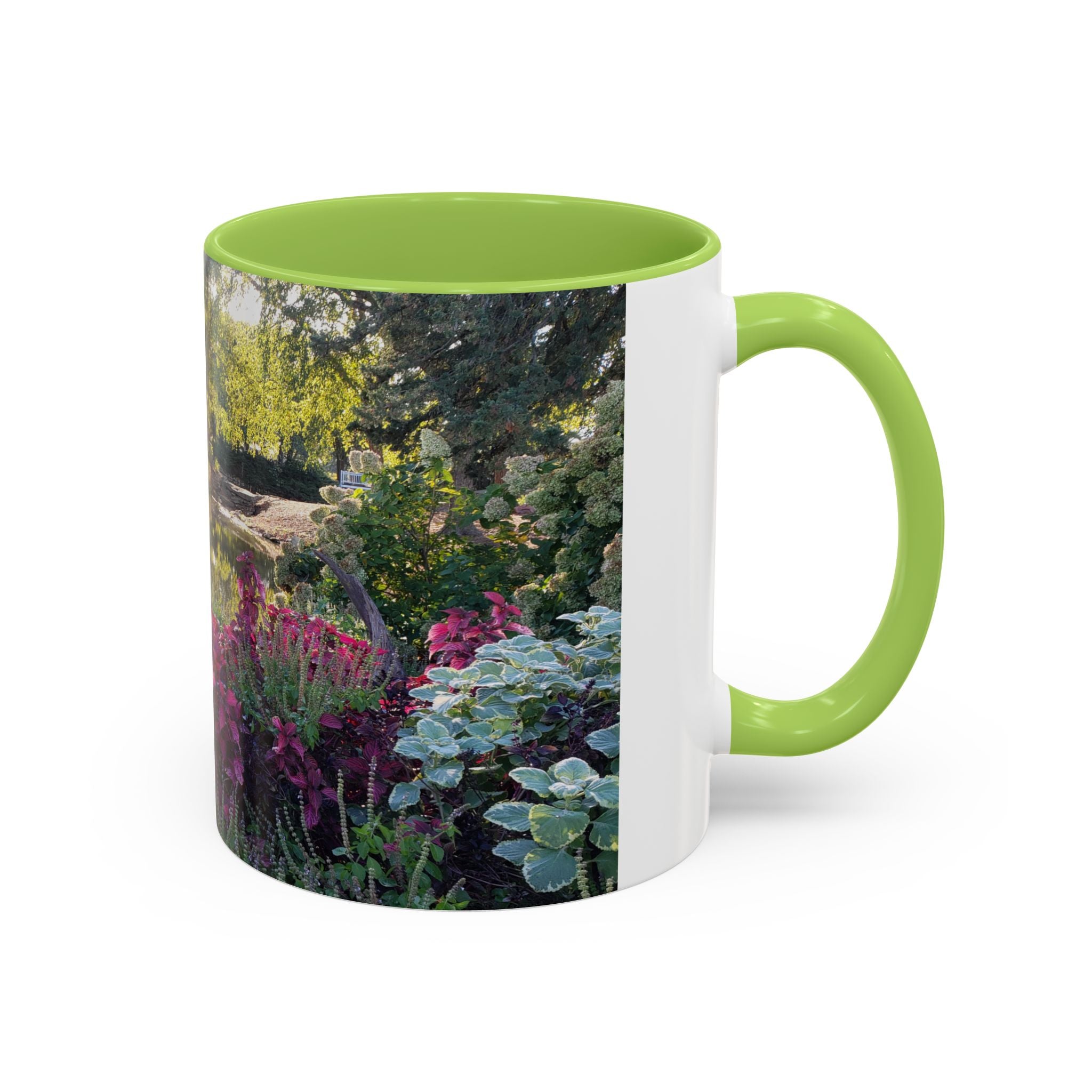 Garden Pond Accent Coffee Mug – Scenic Floral Landscape 11/15oz