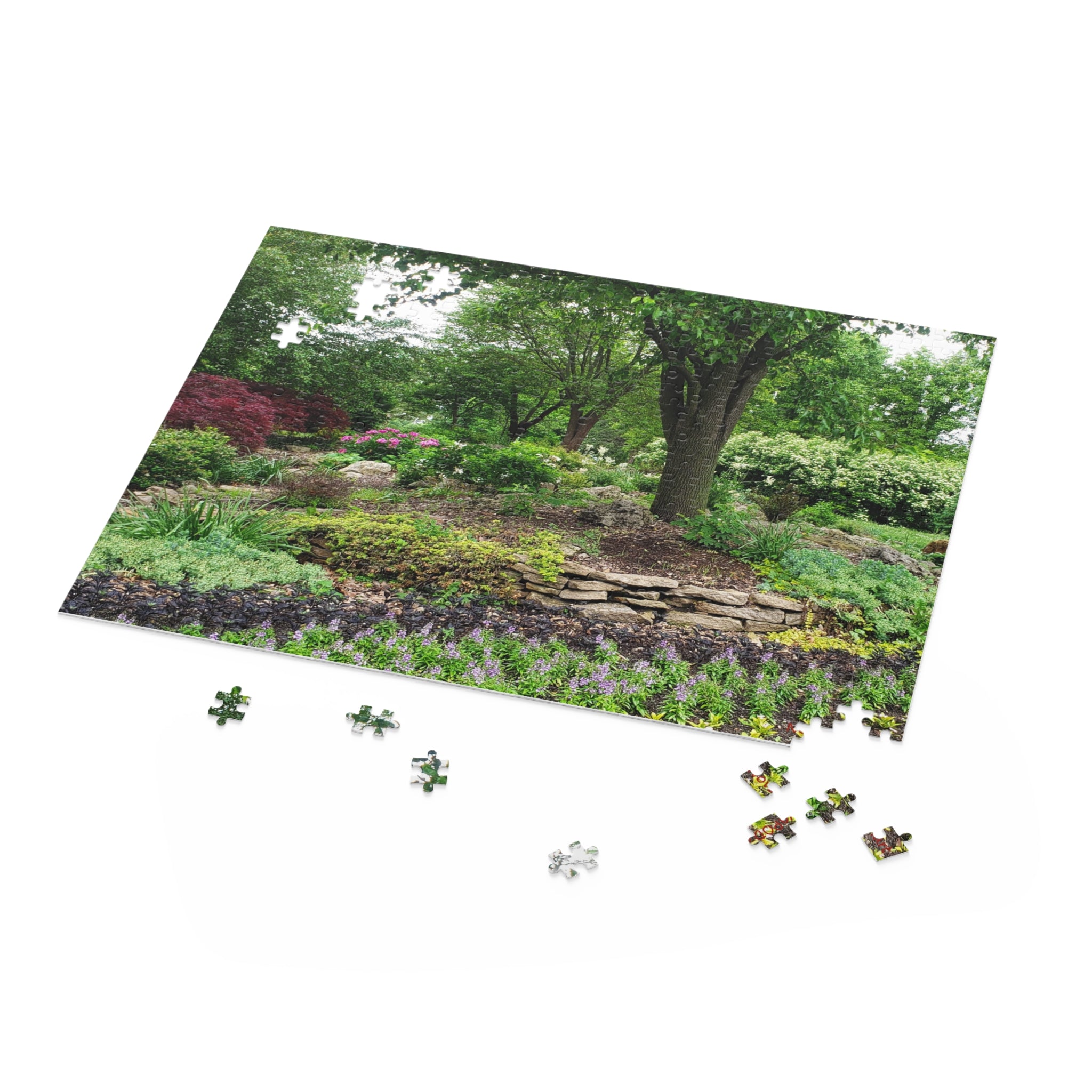 Garden Serenity Puzzle — 120/252/500-Piece Jigsaw of Lush Tree & Stone Garden
