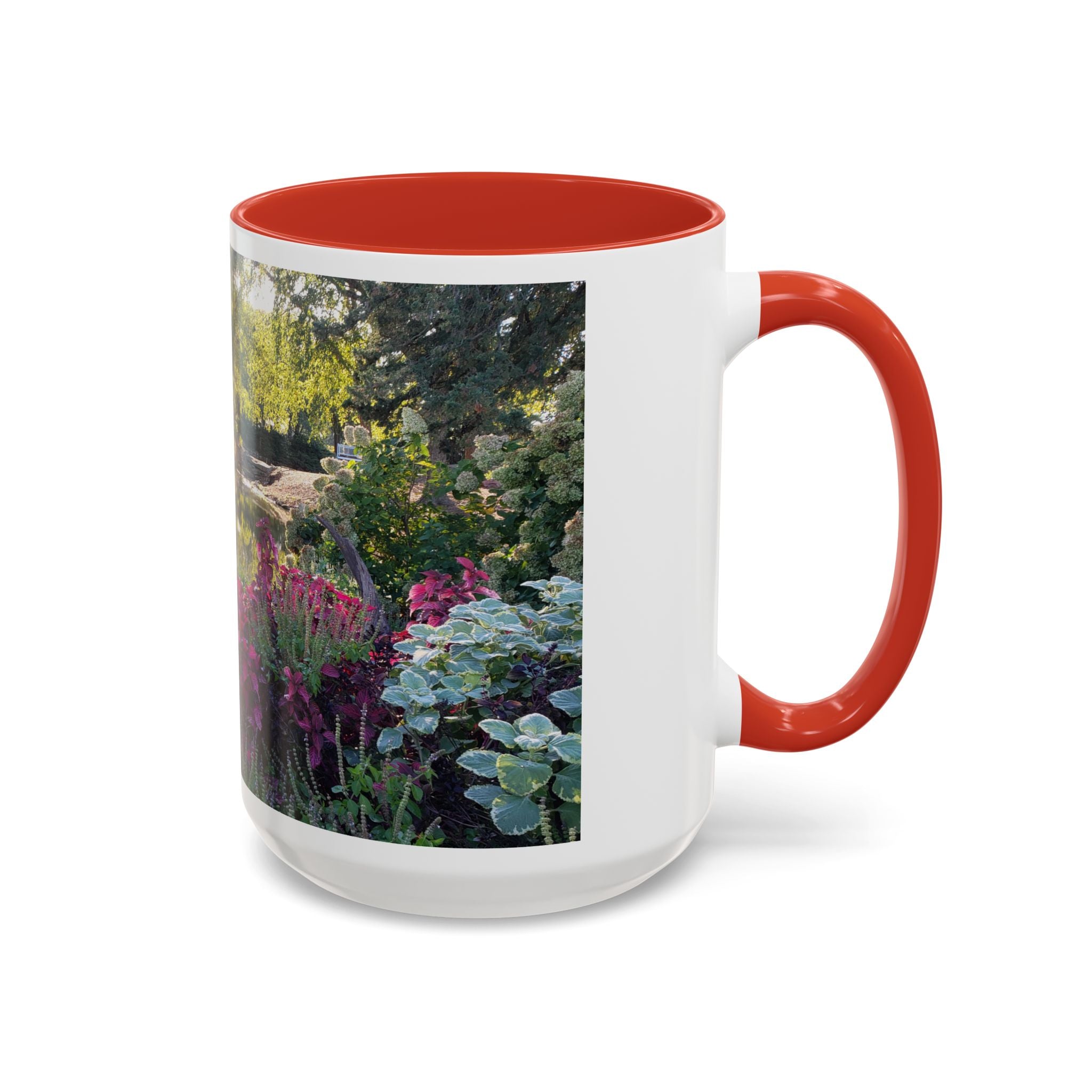 Garden Pond Accent Coffee Mug – Scenic Floral Landscape 11/15oz