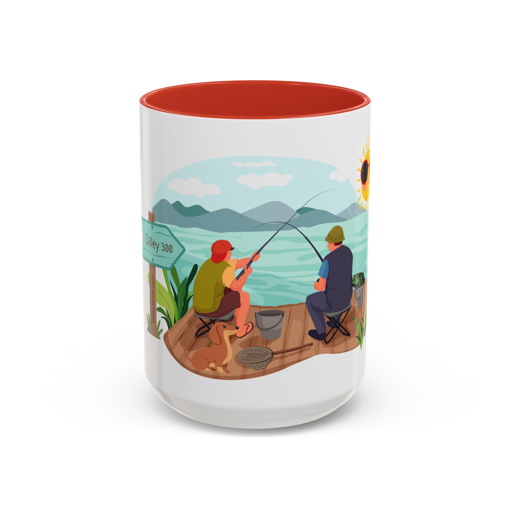 Dilley 300 Fishing Friends Coffee Mug — Cute Sunny Lake Scene Accent Mug (11/15 oz)
