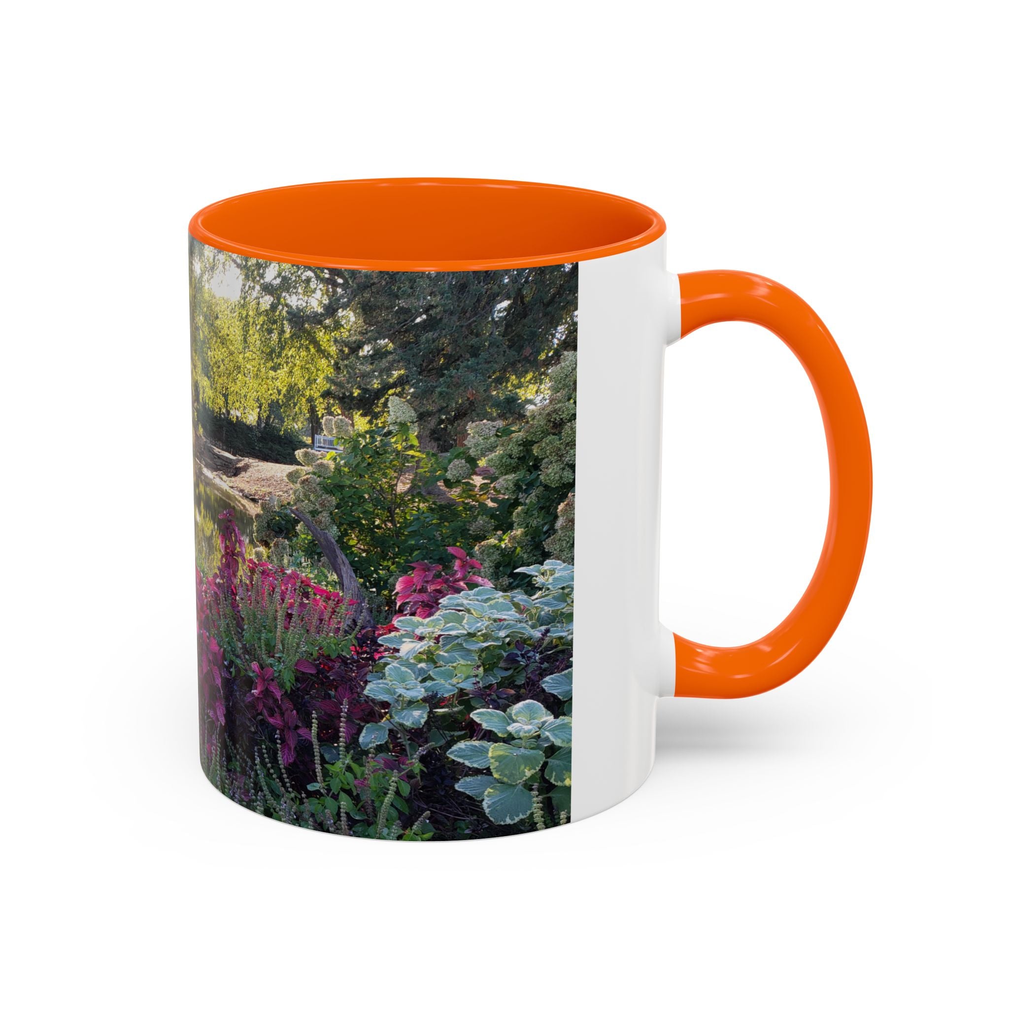 Garden Pond Accent Coffee Mug – Scenic Floral Landscape 11/15oz