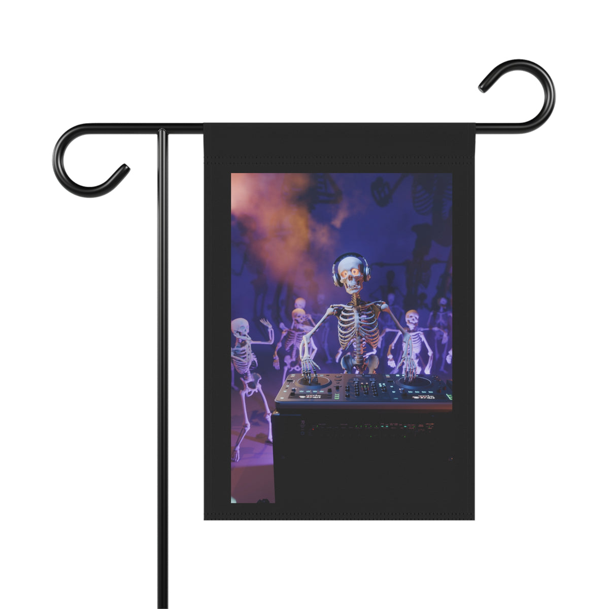 DJ Skeleton Halloween Garden Flag — Spooky Dancing Skeleton Outdoor Banner