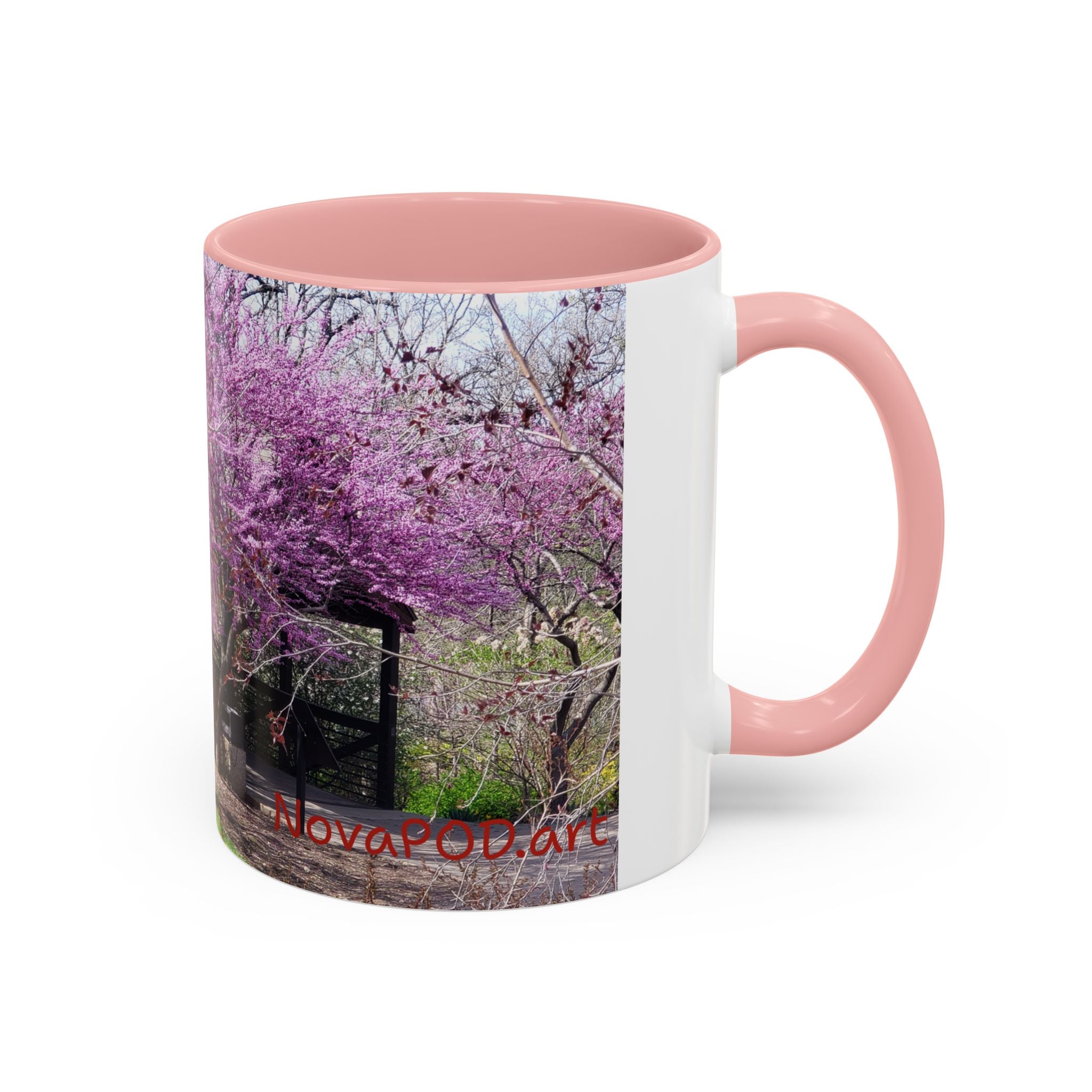 Spring Blossom Accent Coffee Mug – Pink Redbud Trees Photo Design (11/15 oz)