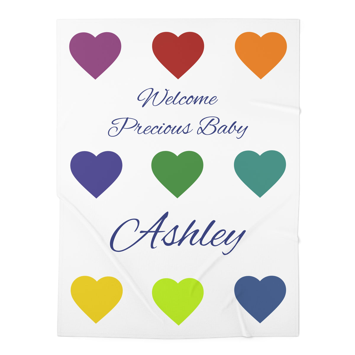 Personalized Baby Swaddle Blanket - "Welcome Precious Baby" Name Blanket with Colorful Hearts