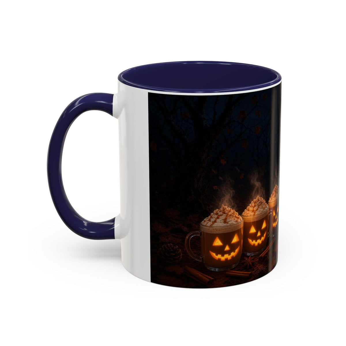 Halloween Black Cat Coffee Mug with Pumpkin Spice Jack-o’-Lanterns – Spooky Autumn Night Accent Mug