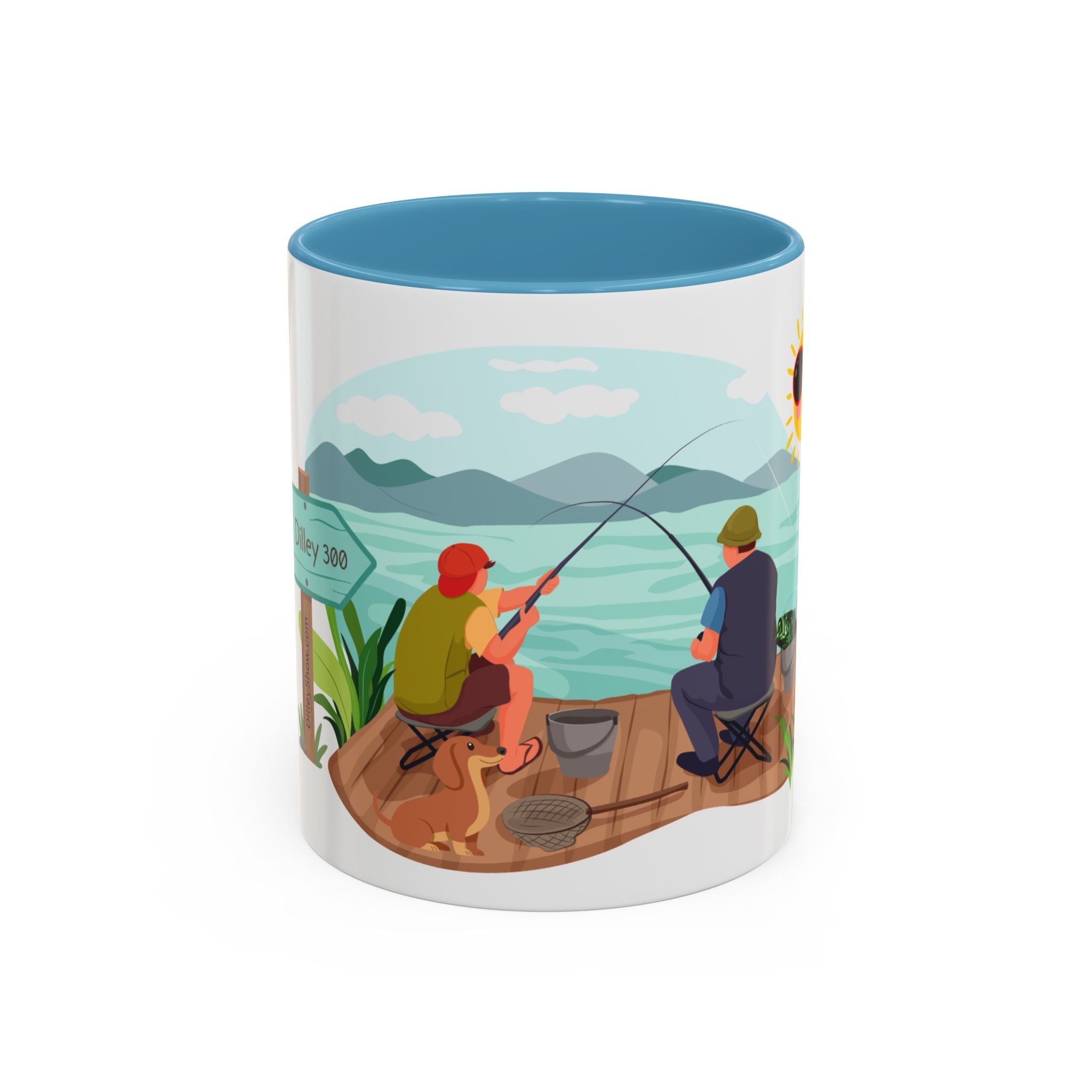 Dilley 300 Fishing Friends Coffee Mug — Cute Sunny Lake Scene Accent Mug (11/15 oz)