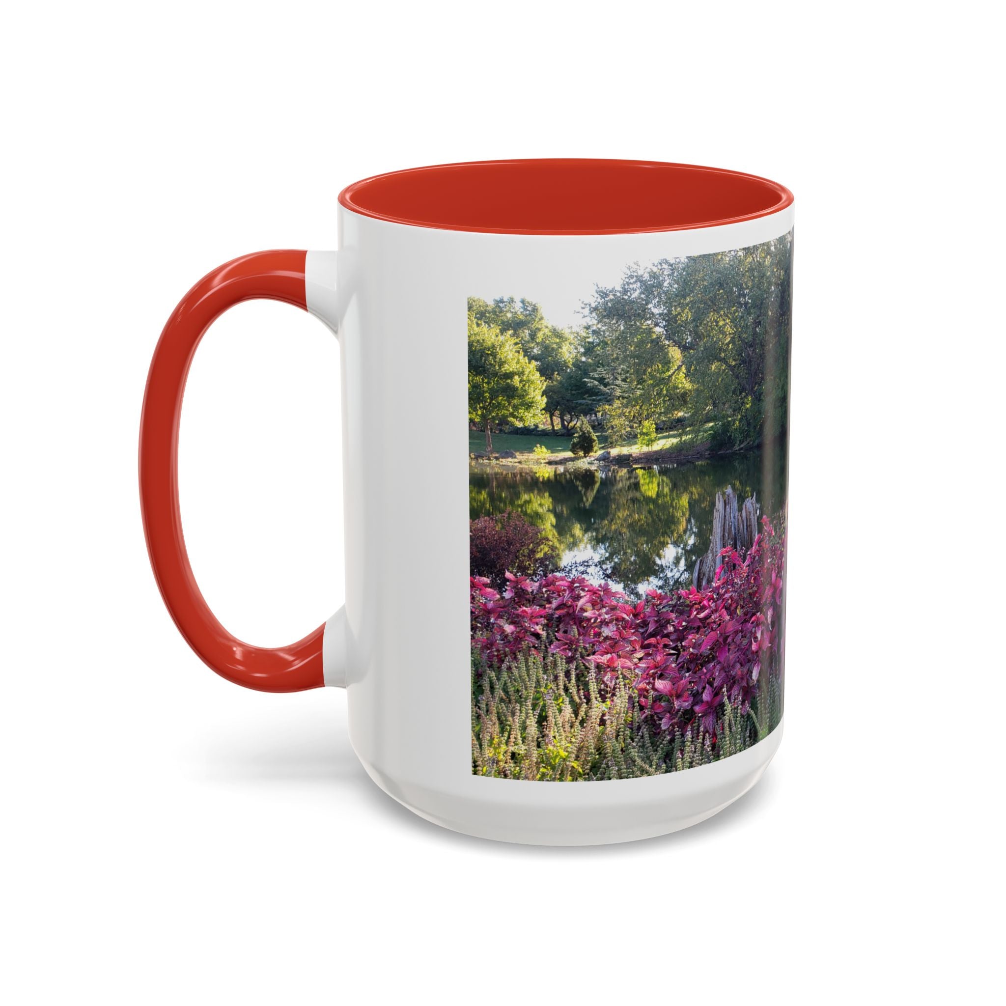 Garden Pond Accent Coffee Mug – Scenic Floral Landscape 11/15oz