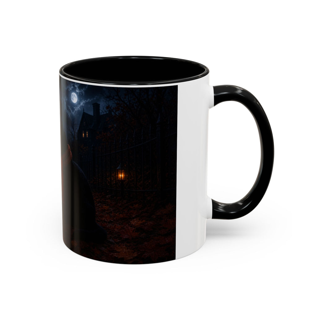 Halloween Black Cat Coffee Mug with Pumpkin Spice Jack-o’-Lanterns – Spooky Autumn Night Accent Mug