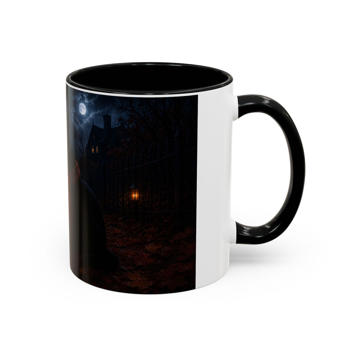 Halloween Black Cat Coffee Mug with Pumpkin Spice Jack-o’-Lanterns – Spooky Autumn Night Accent Mug