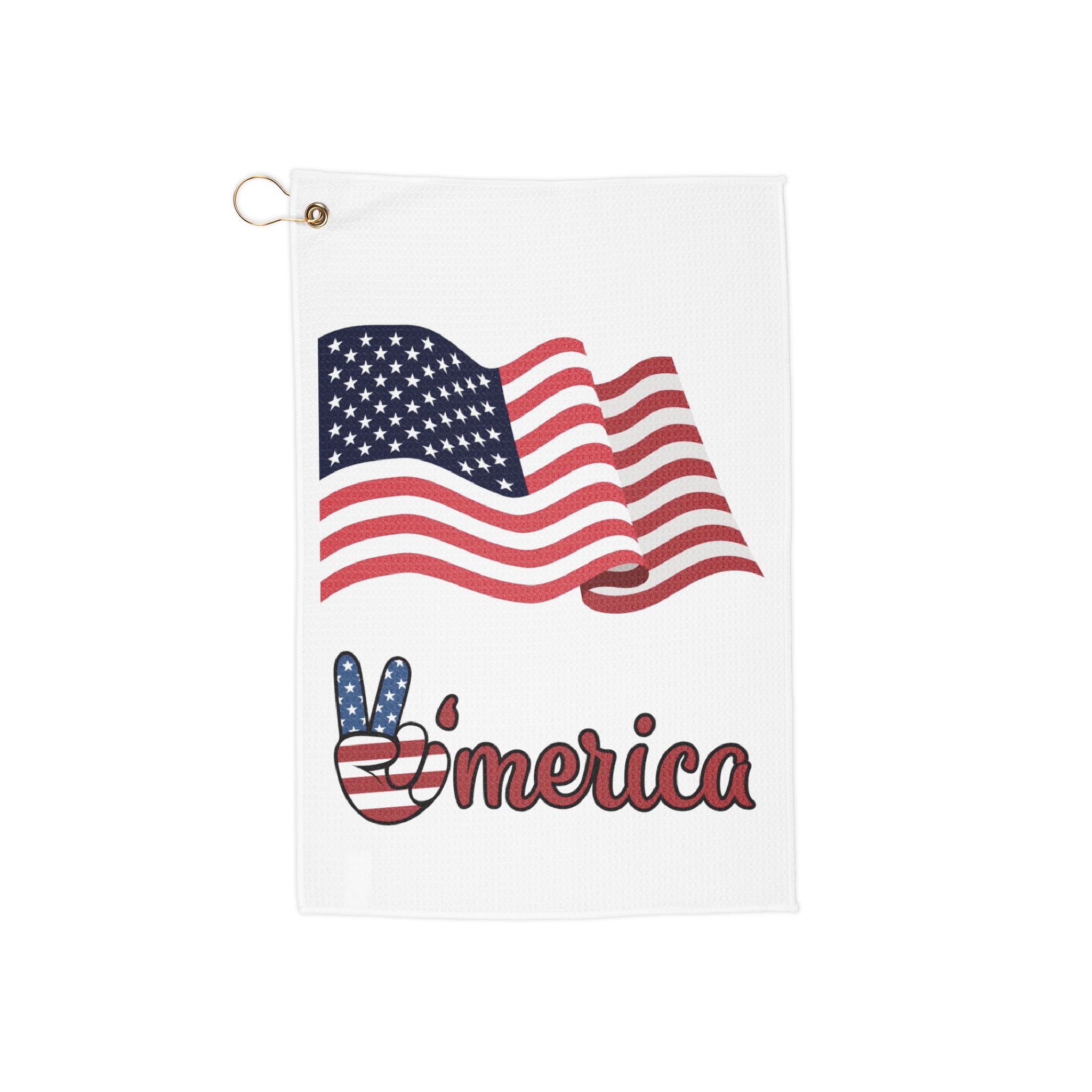 Patriotic 'Merica Golf Towel — American Flag Peace Sign Golf Towel
