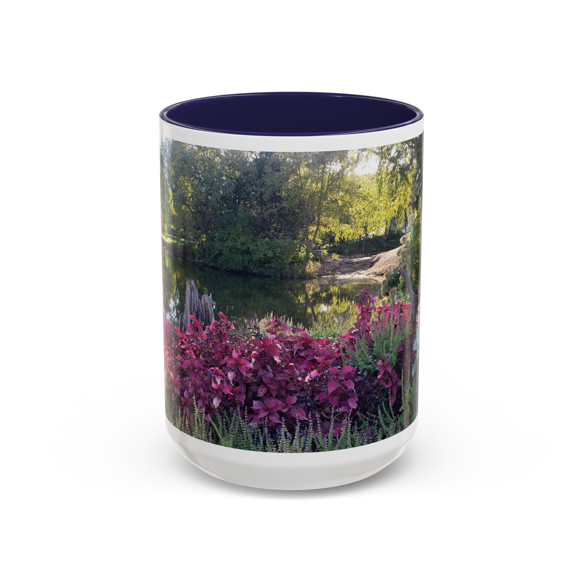 Garden Pond Accent Coffee Mug – Scenic Floral Landscape 11/15oz