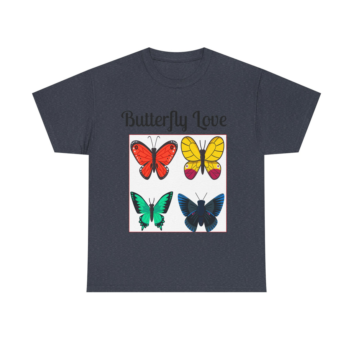 Customizable Butterfly Love T-Shirt — Colorful Four-Butterfly Graphic Tee