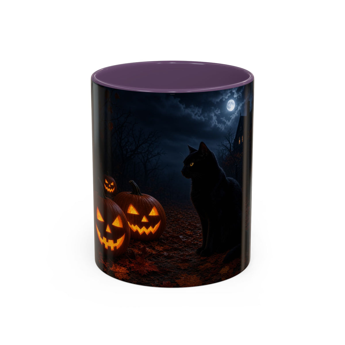 Halloween Black Cat Accent Coffee Mug — Spooky Jack-o'-Lantern Night (Customizable)