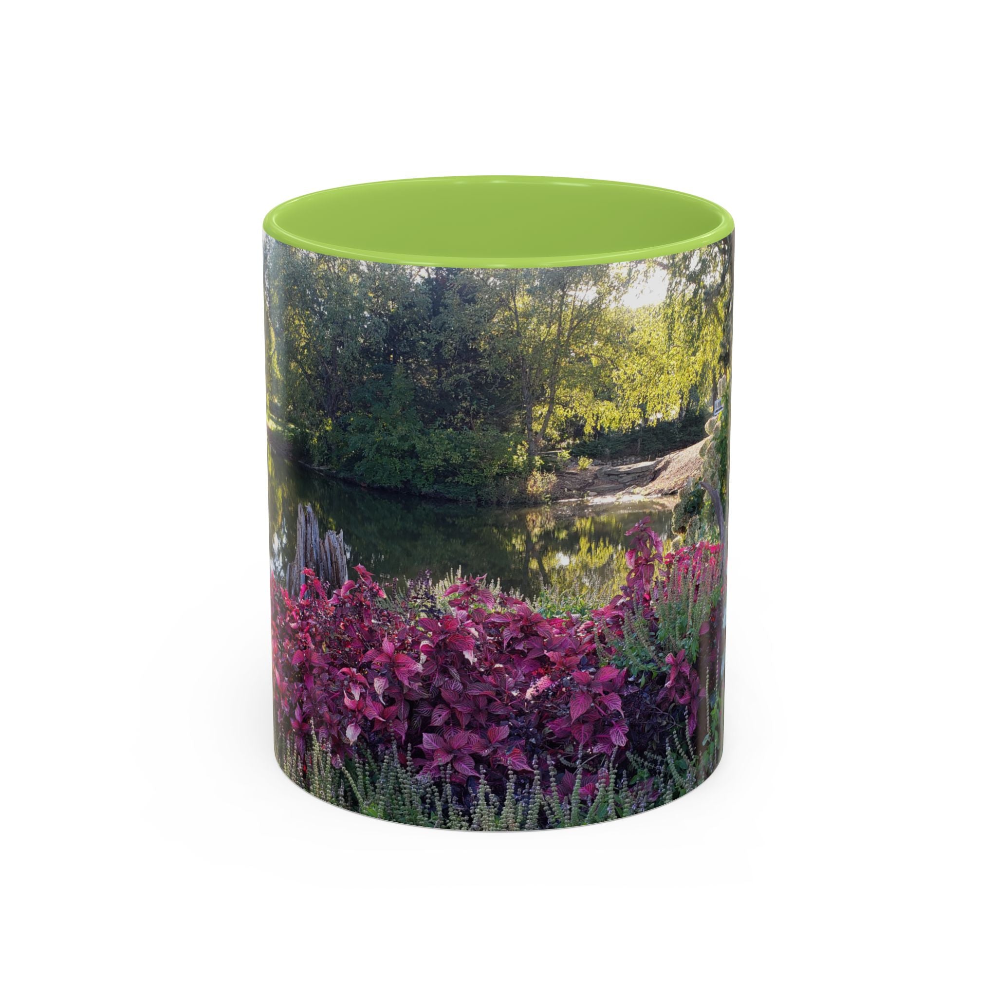 Garden Pond Accent Coffee Mug – Scenic Floral Landscape 11/15oz