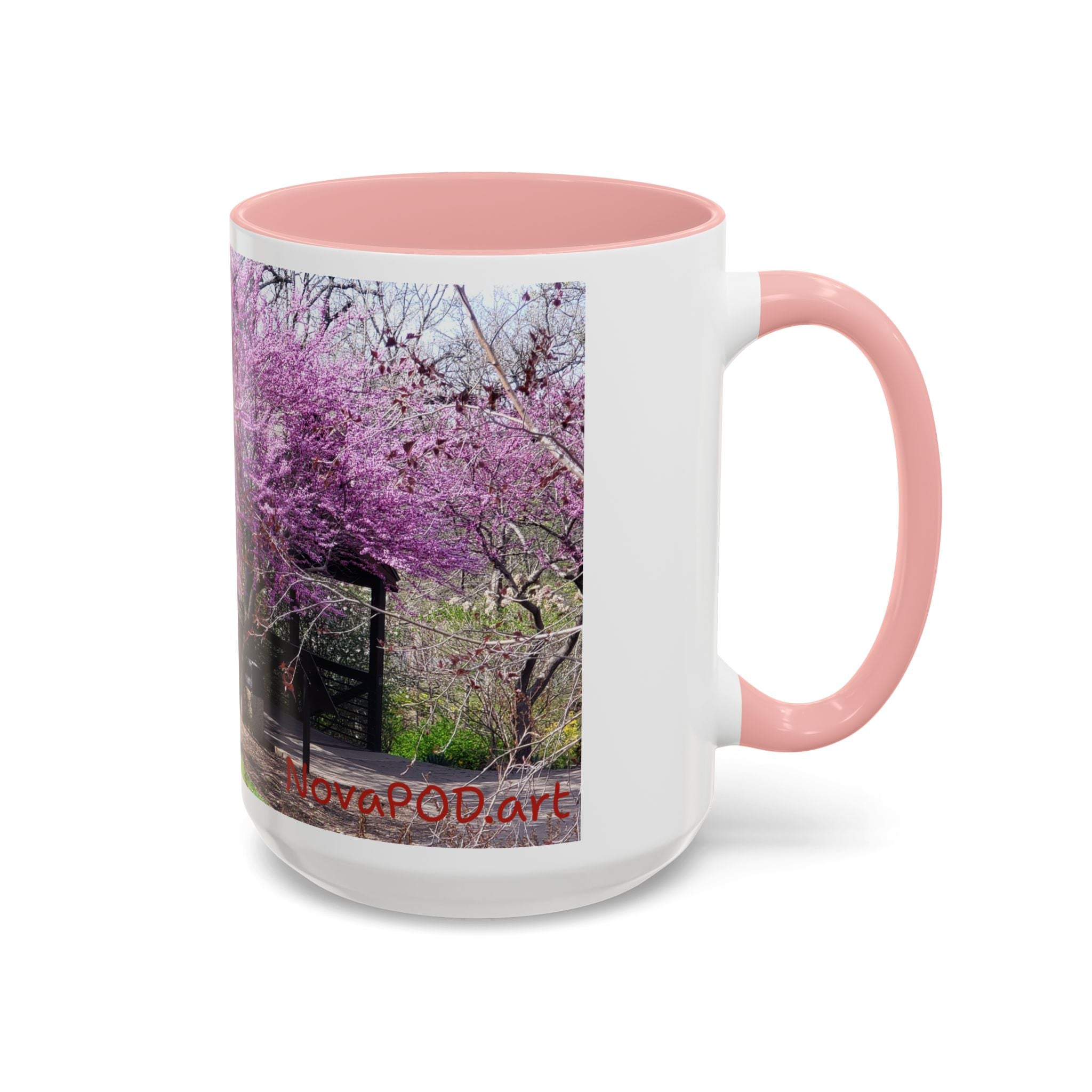 Spring Blossom Accent Coffee Mug – Pink Redbud Trees Photo Design (11/15 oz)