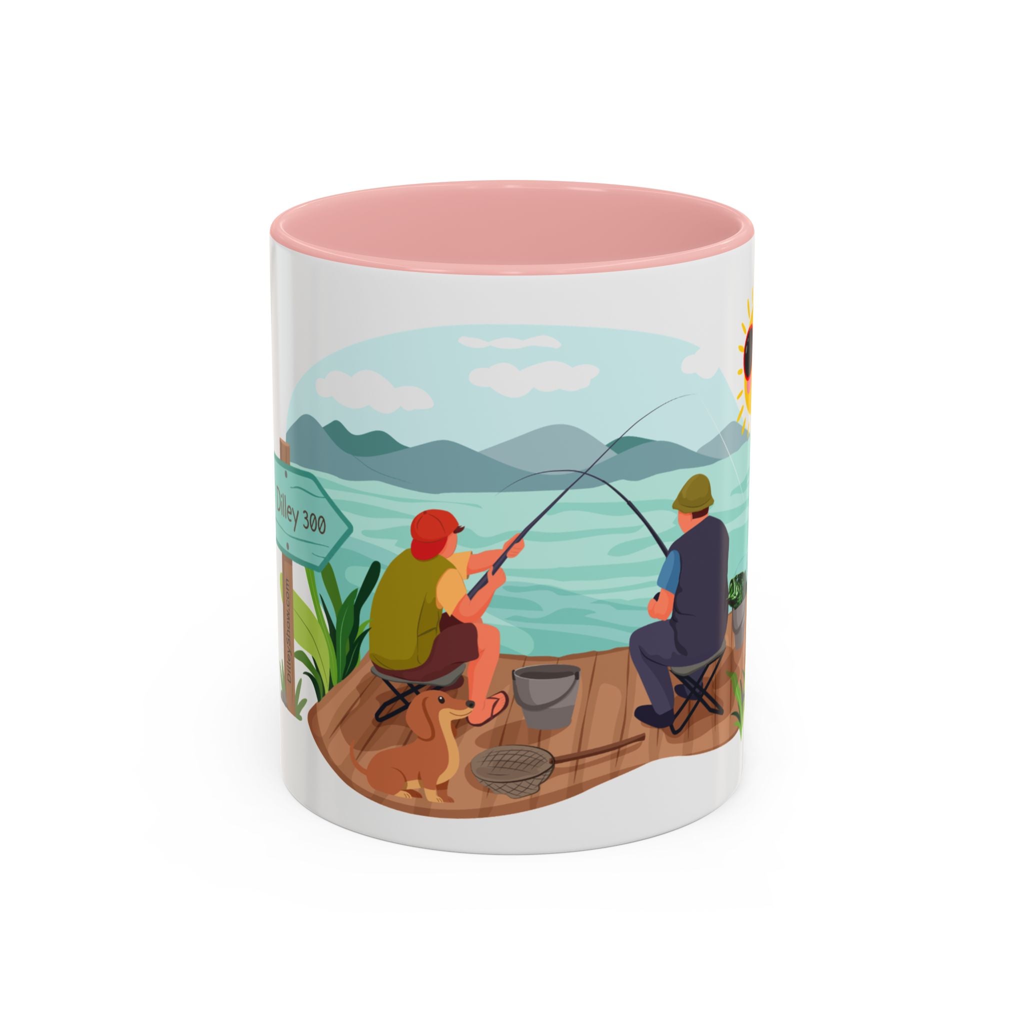Dilley 300 Fishing Friends Coffee Mug — Cute Sunny Lake Scene Accent Mug (11/15 oz)