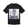 Halloween Haunted House T-Shirt — Purple Spooky Bat & Candy Design