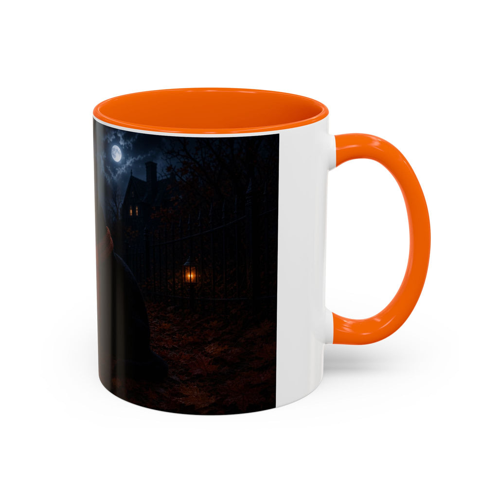 Halloween Black Cat Coffee Mug with Pumpkin Spice Jack-o’-Lanterns – Spooky Autumn Night Accent Mug