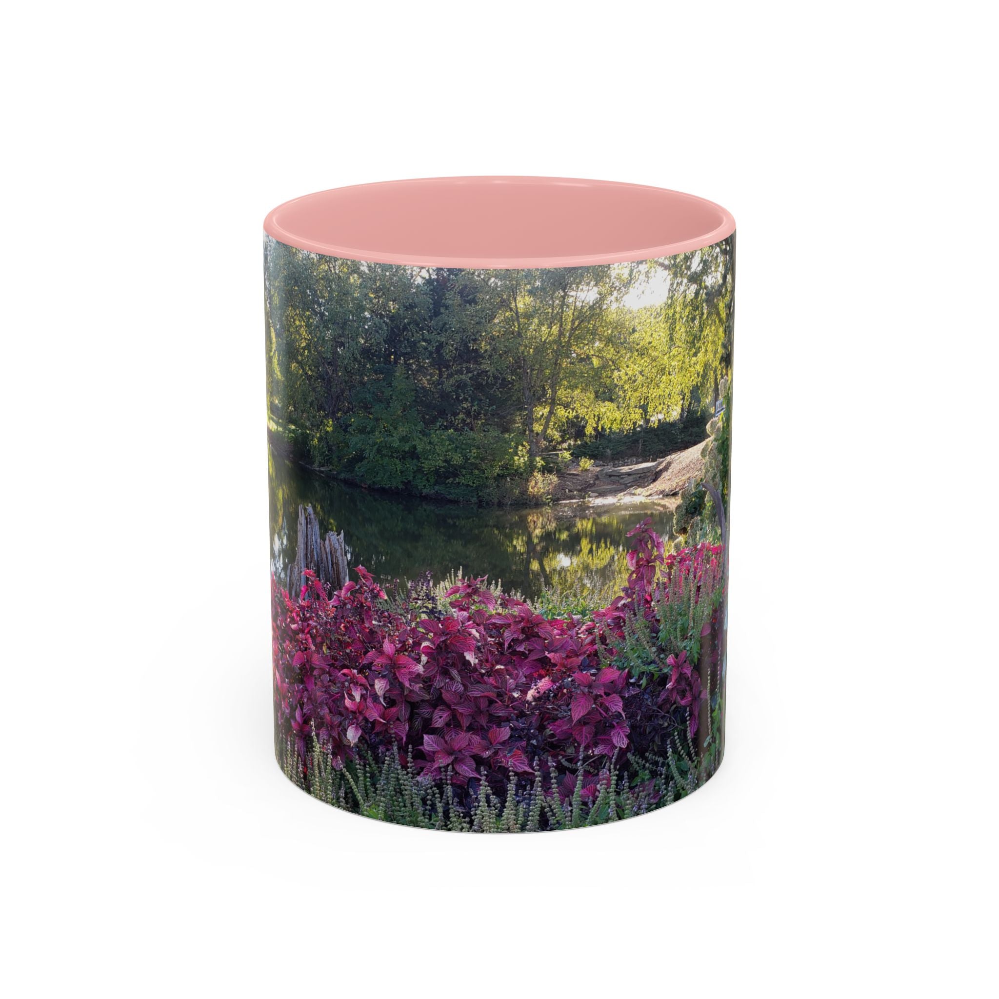 Garden Pond Accent Coffee Mug – Scenic Floral Landscape 11/15oz
