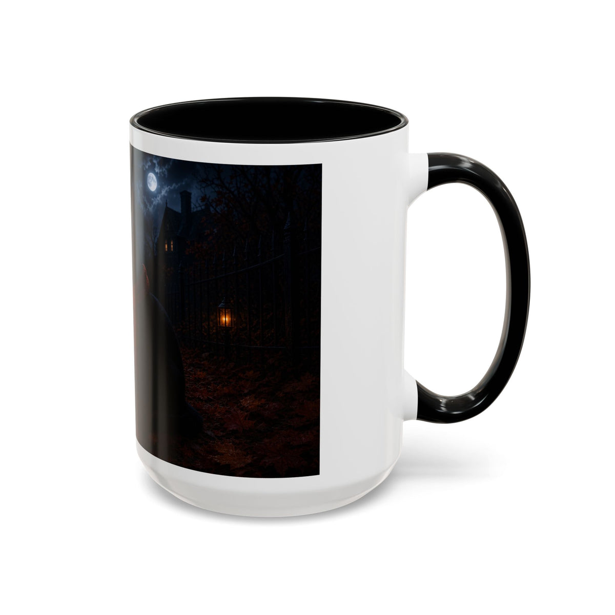 Halloween Black Cat Coffee Mug with Pumpkin Spice Jack-o’-Lanterns – Spooky Autumn Night Accent Mug