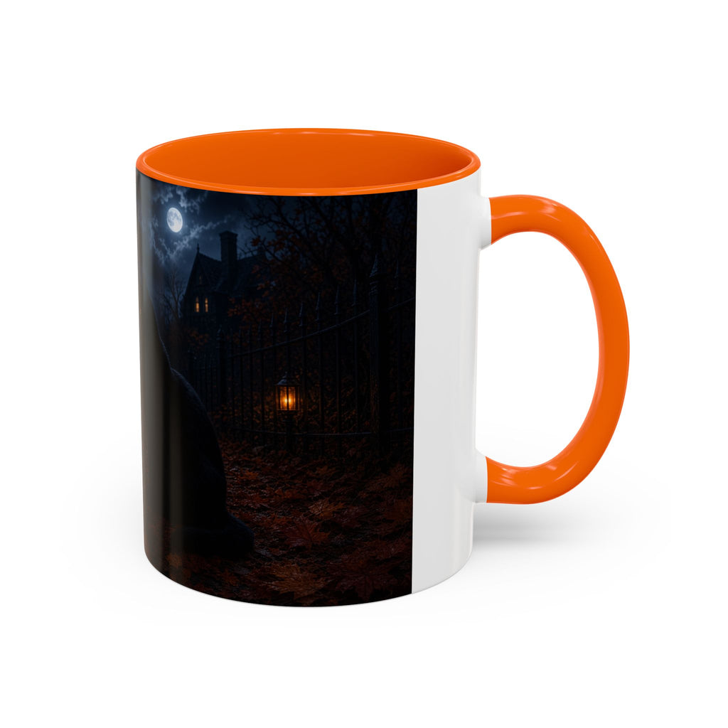 Halloween Black Cat Accent Coffee Mug — Spooky Jack-o'-Lantern Night (Customizable)