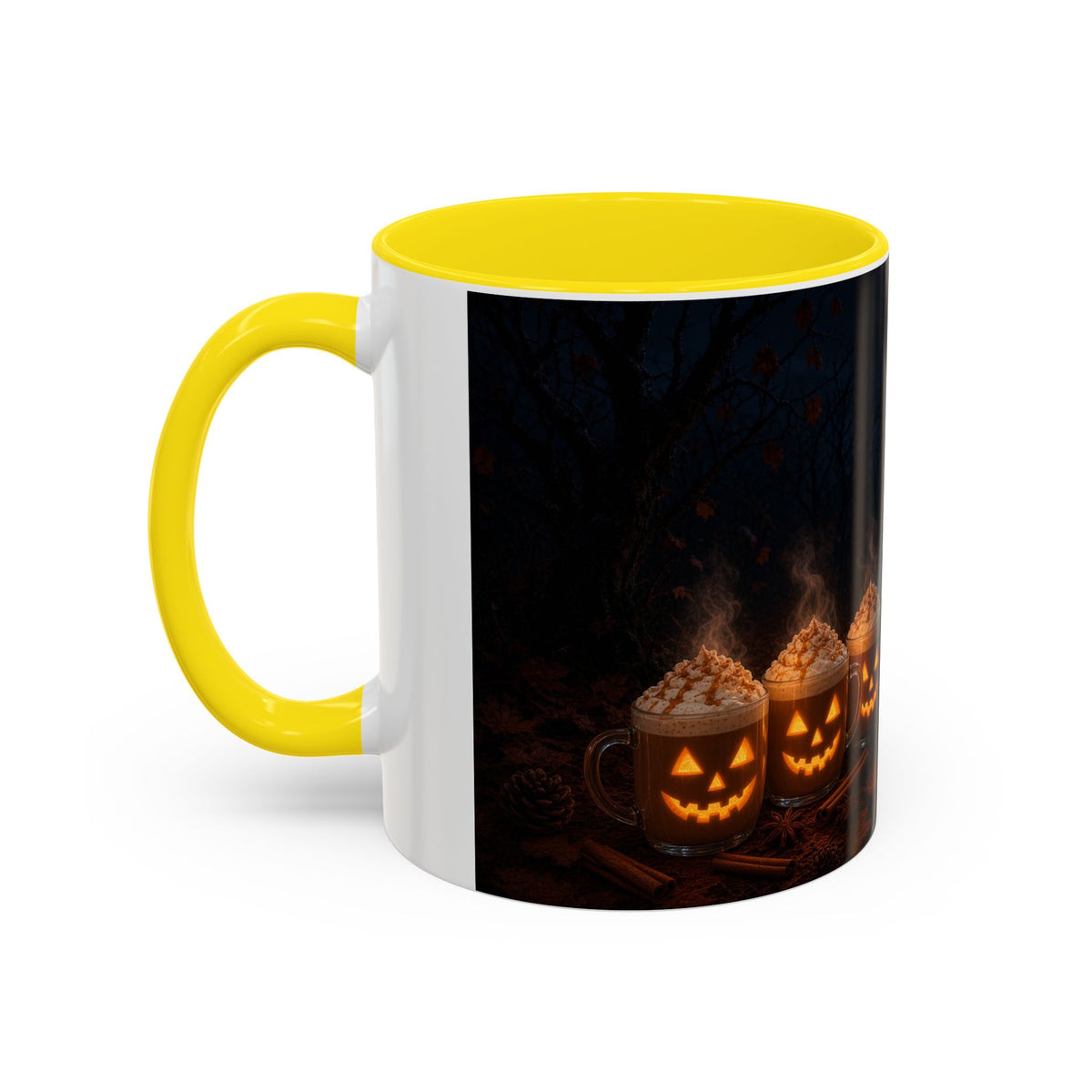 Halloween Black Cat Coffee Mug with Pumpkin Spice Jack-o’-Lanterns – Spooky Autumn Night Accent Mug