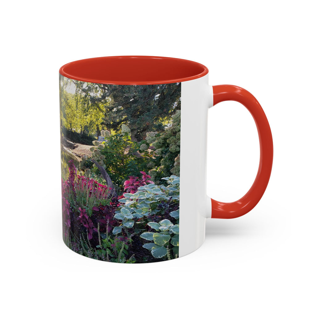 Garden Pond Accent Coffee Mug – Scenic Floral Landscape 11/15oz