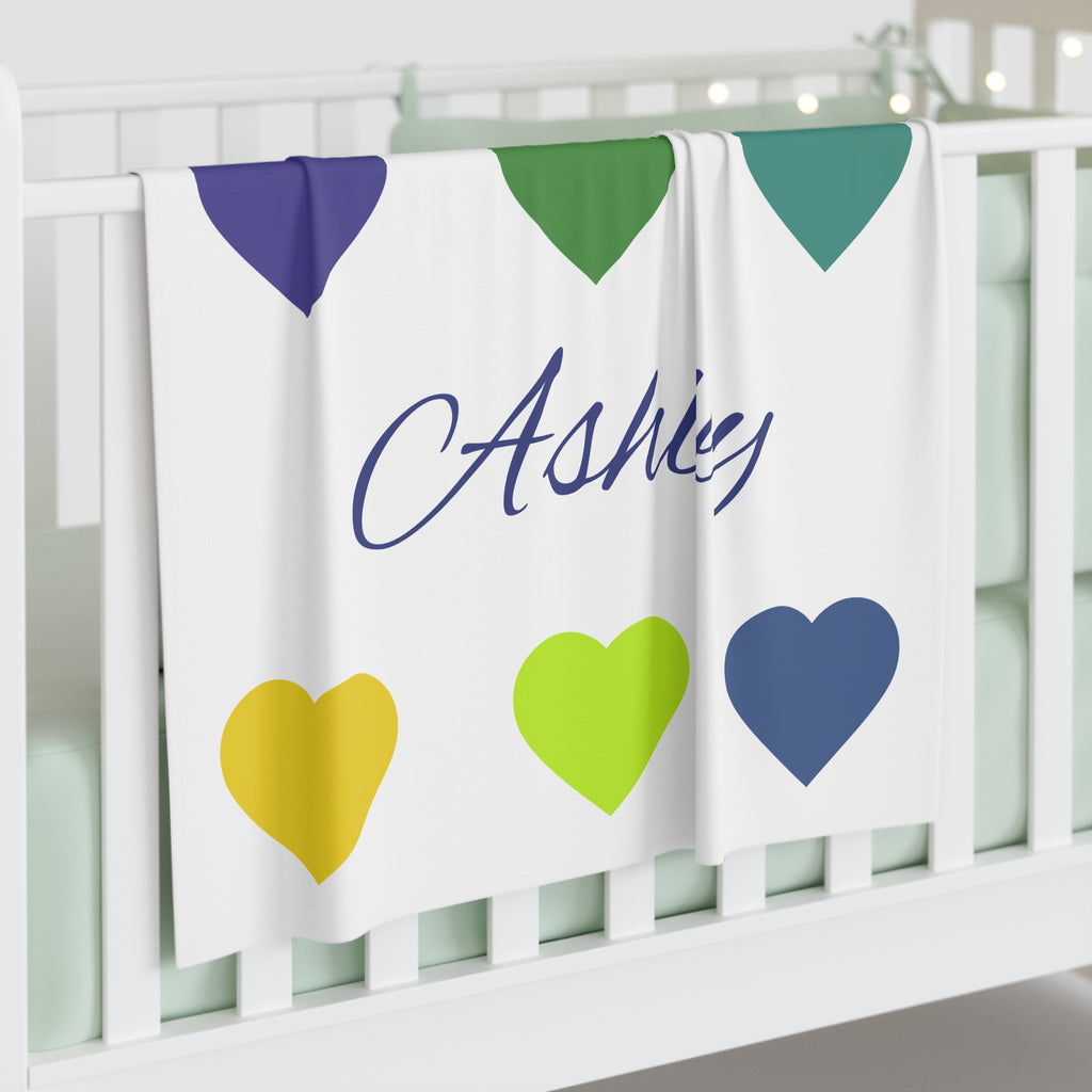 Personalized Baby Swaddle Blanket - "Welcome Precious Baby" Name Blanket with Colorful Hearts