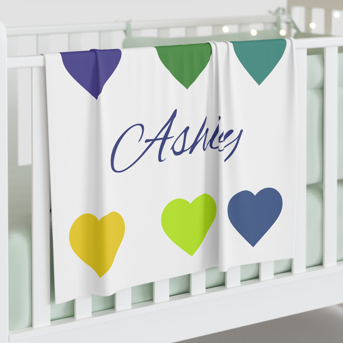 Personalized Baby Swaddle Blanket - "Welcome Precious Baby" Name Blanket with Colorful Hearts