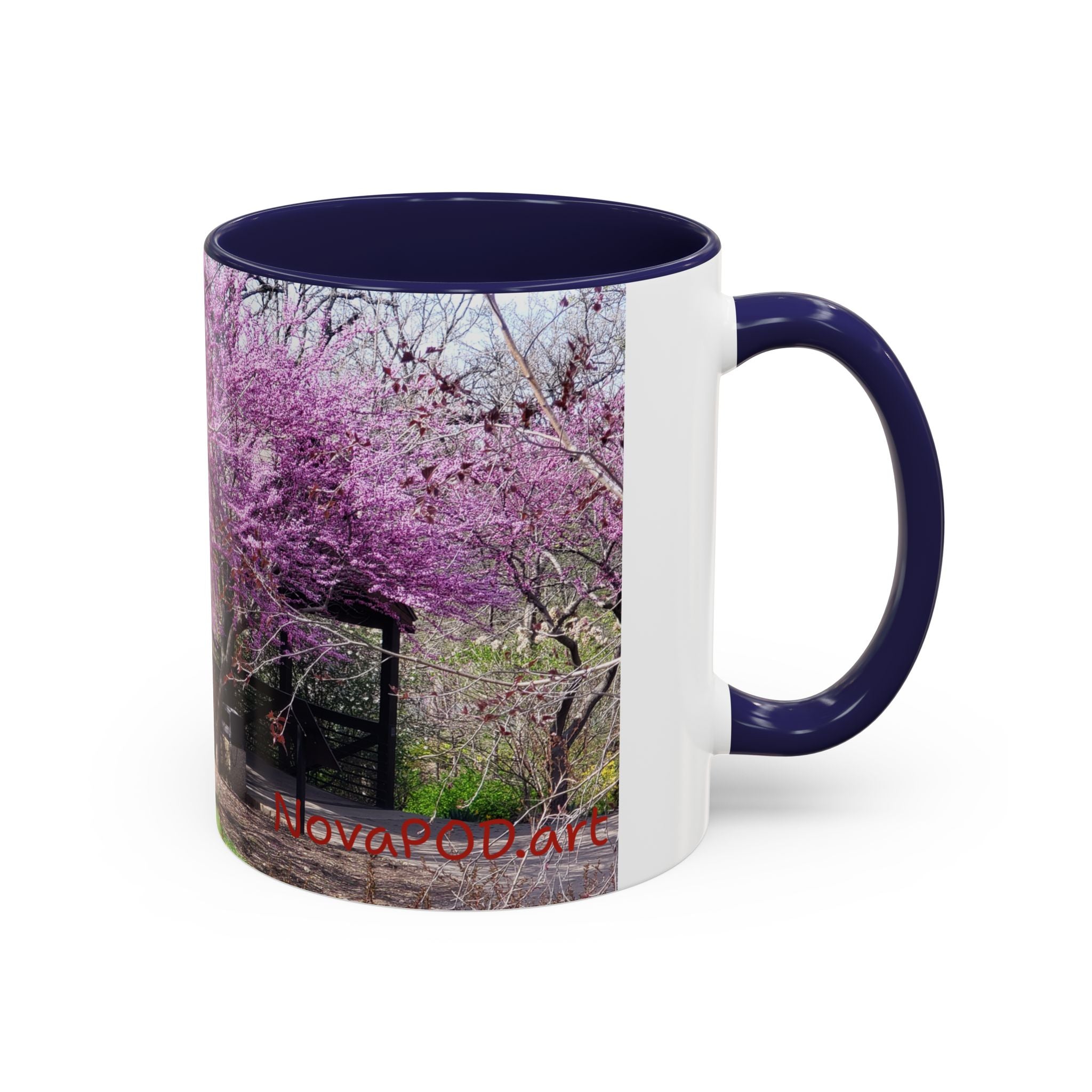 Spring Blossom Accent Coffee Mug – Pink Redbud Trees Photo Design (11/15 oz)